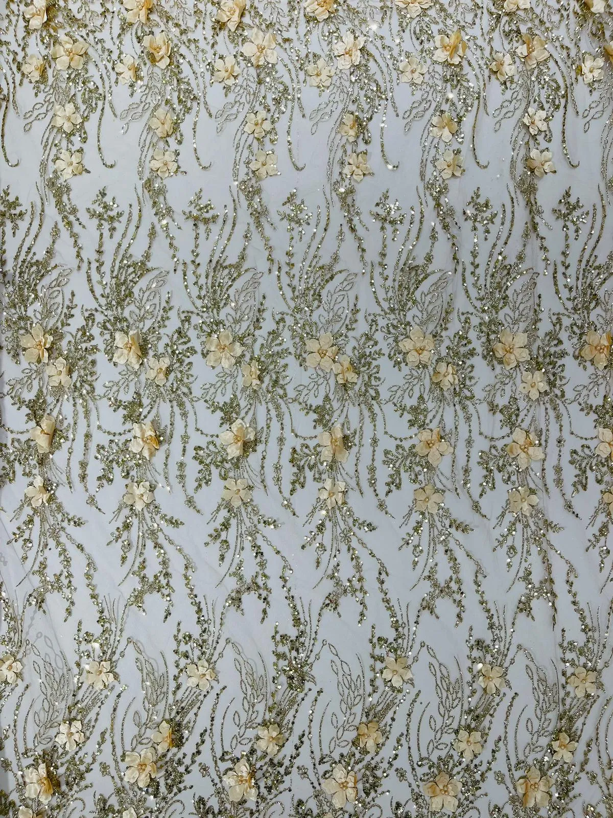 3d Luxury satin flower glitter sequin fabric/prom fabric/wedding lace/costume/apparel.