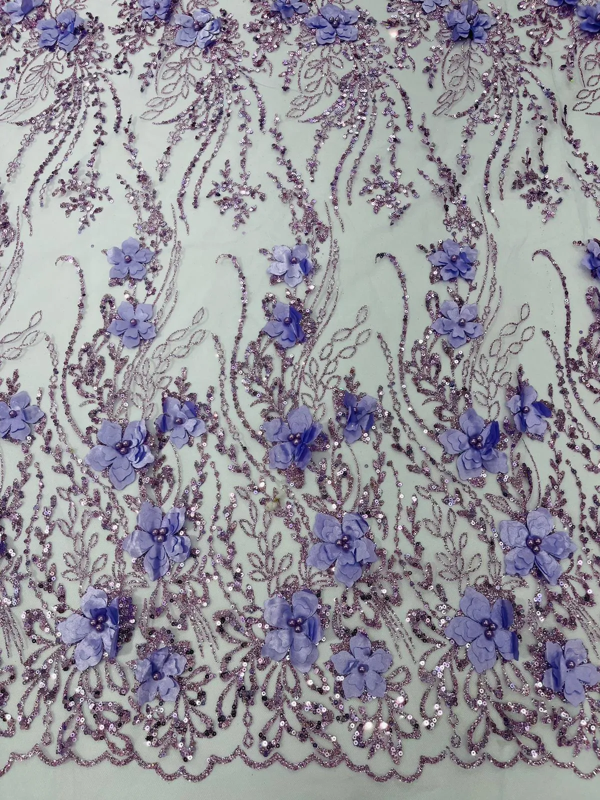 3d Luxury satin flower glitter sequin fabric/prom fabric/wedding lace/costume/apparel.