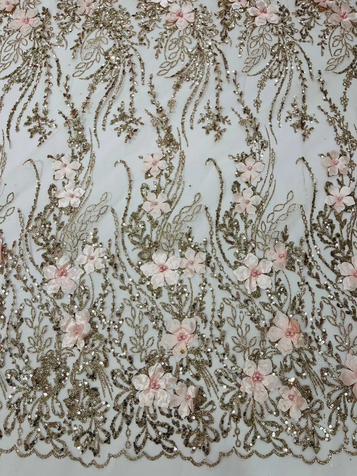 3d Luxury satin flower glitter sequin fabric/prom fabric/wedding lace/costume/apparel.