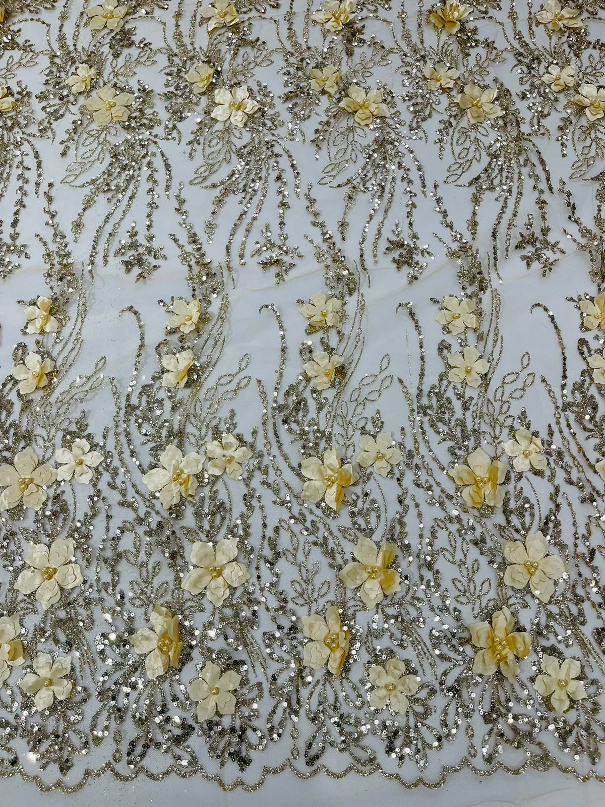 3d Luxury satin flower glitter sequin fabric/prom fabric/wedding lace/costume/apparel.