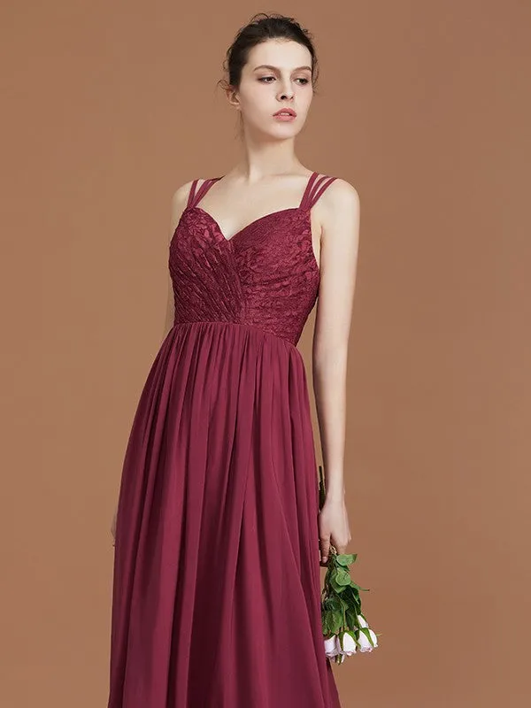 A-Line/Princess Lace Sweetheart Chiffon Ruched Floor-Length Bridesmaid Dresses