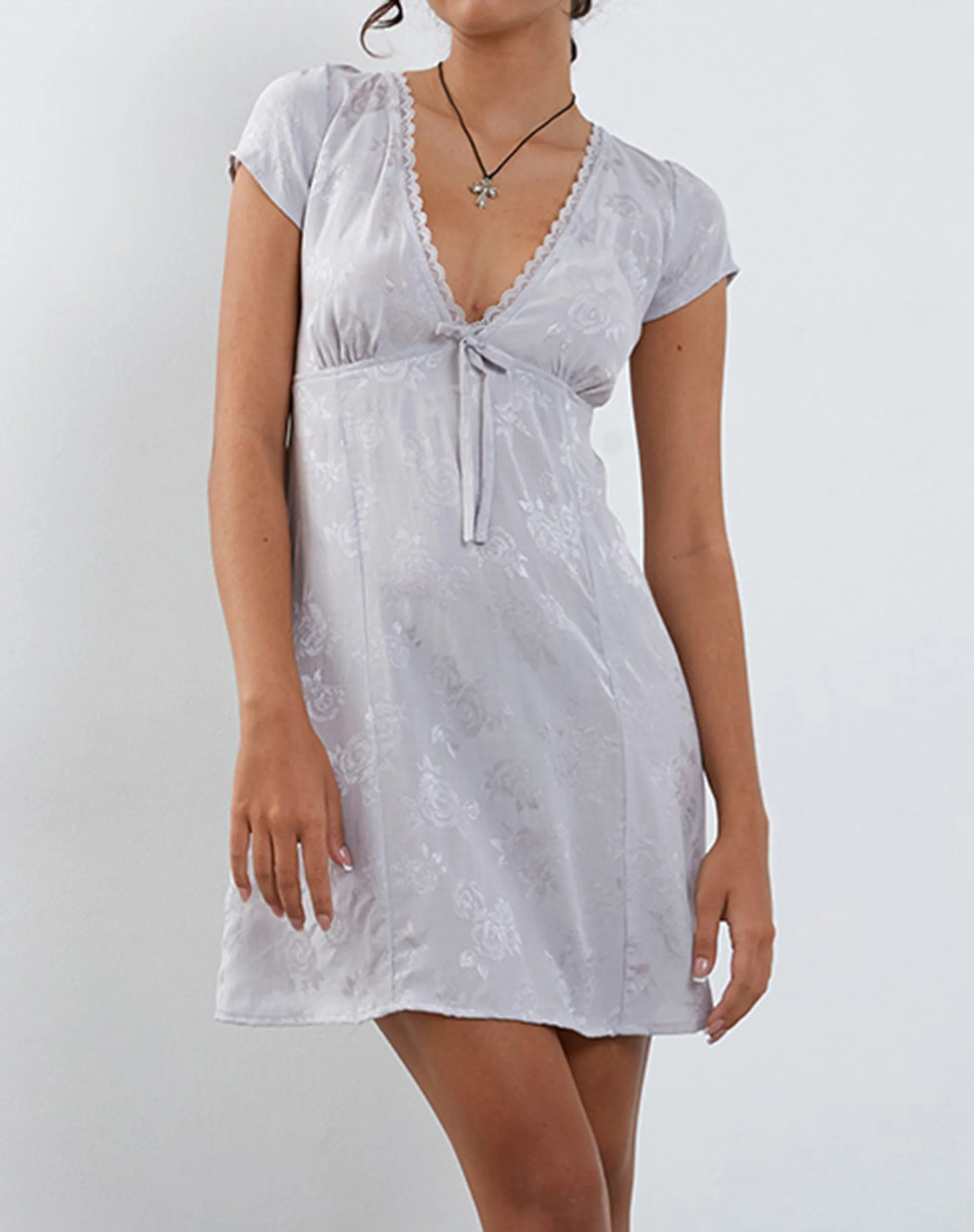 Anjalia Mini Dress in Satin Rose Silver Grey