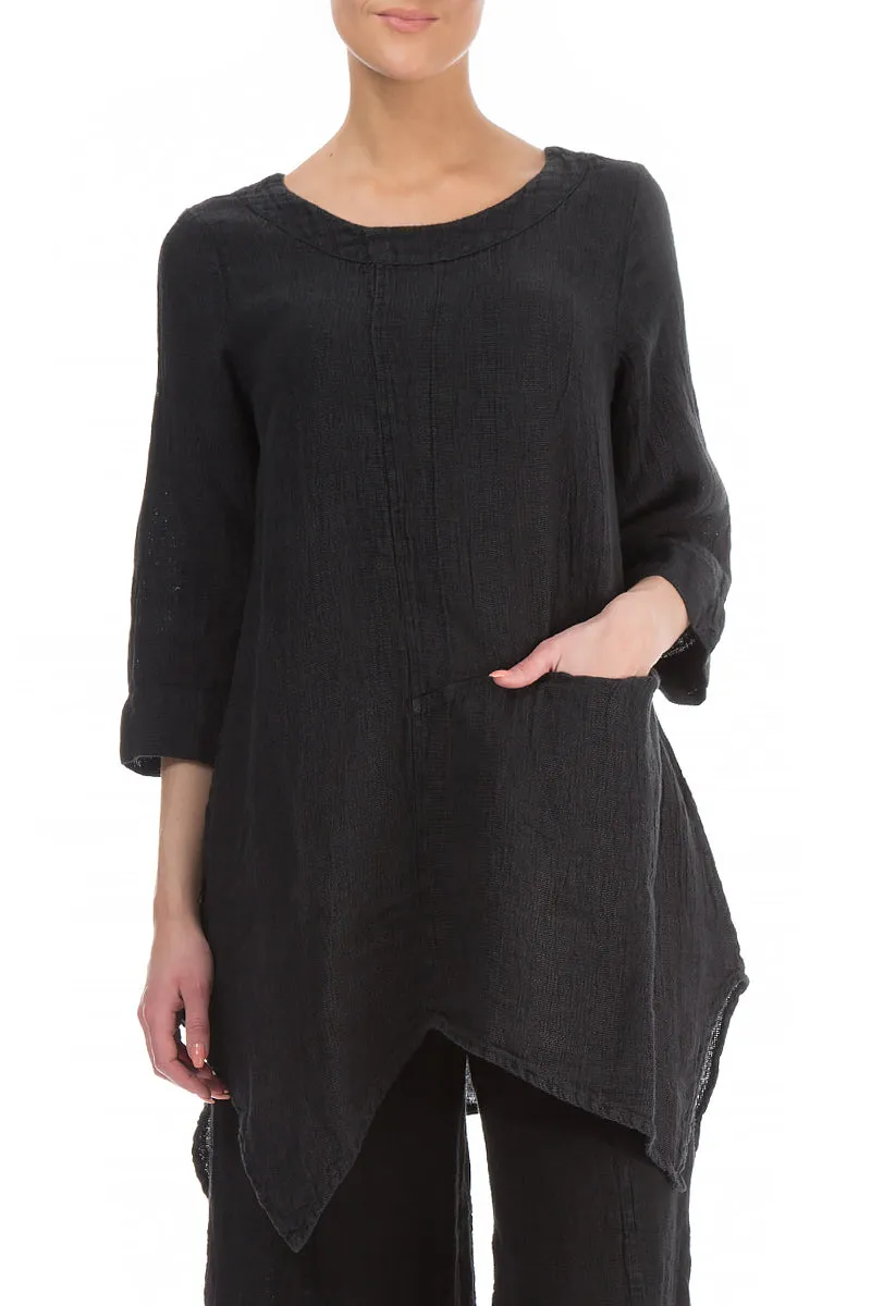 Asymmetrical Dark Grey Mélange Linen Tunic