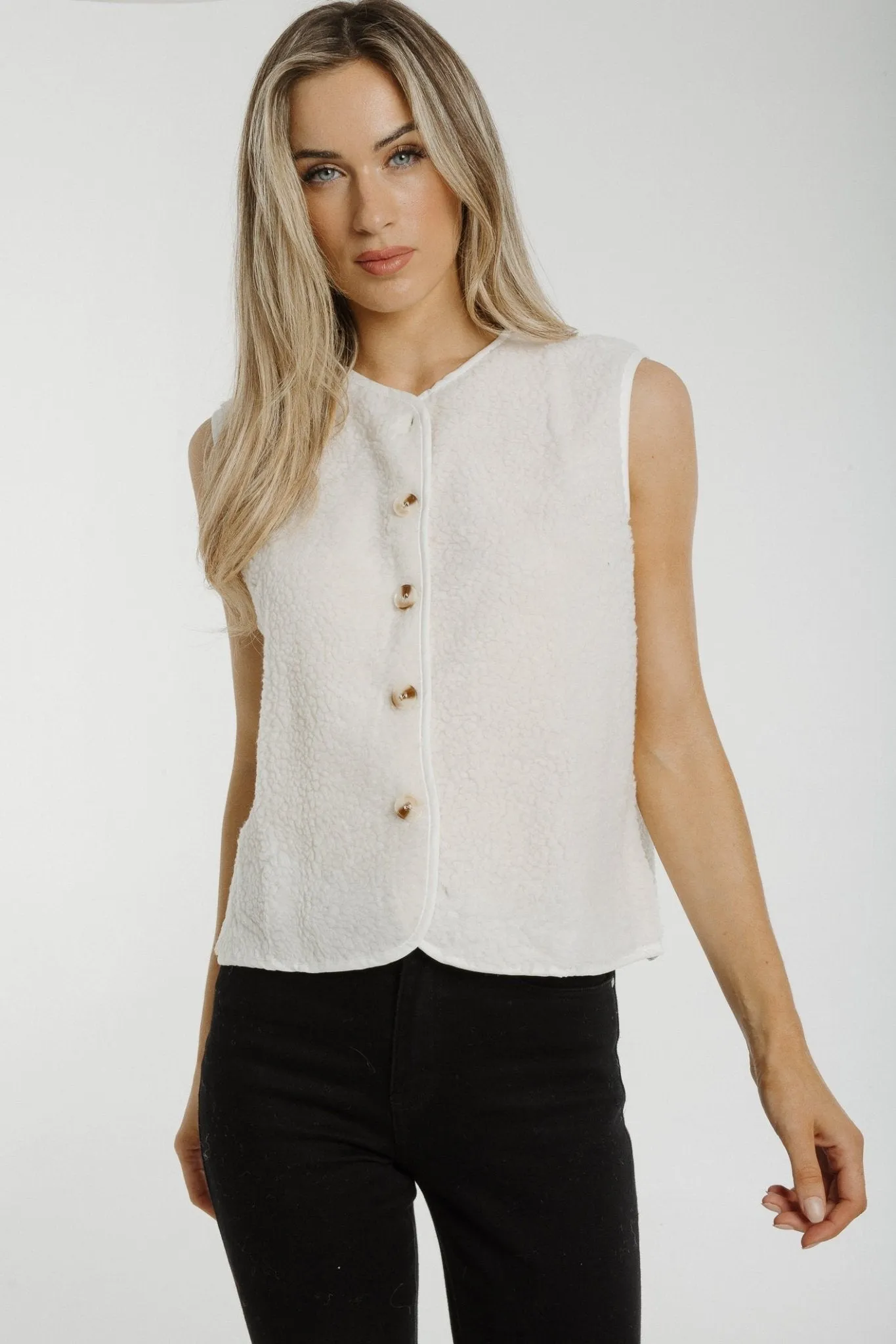 Aveen Faux Shearling Waistcoat In Cream