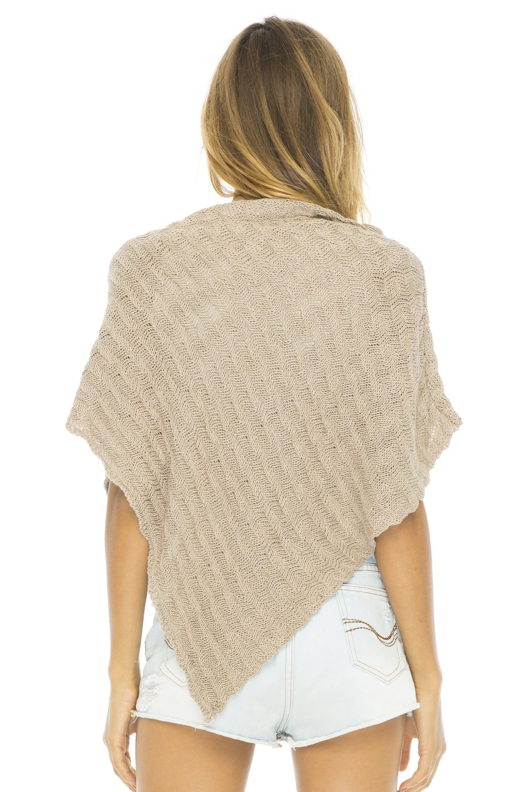 Back From Bali Womens Cotton Poncho Spring Summer Lightweight Cable Knit Shrug