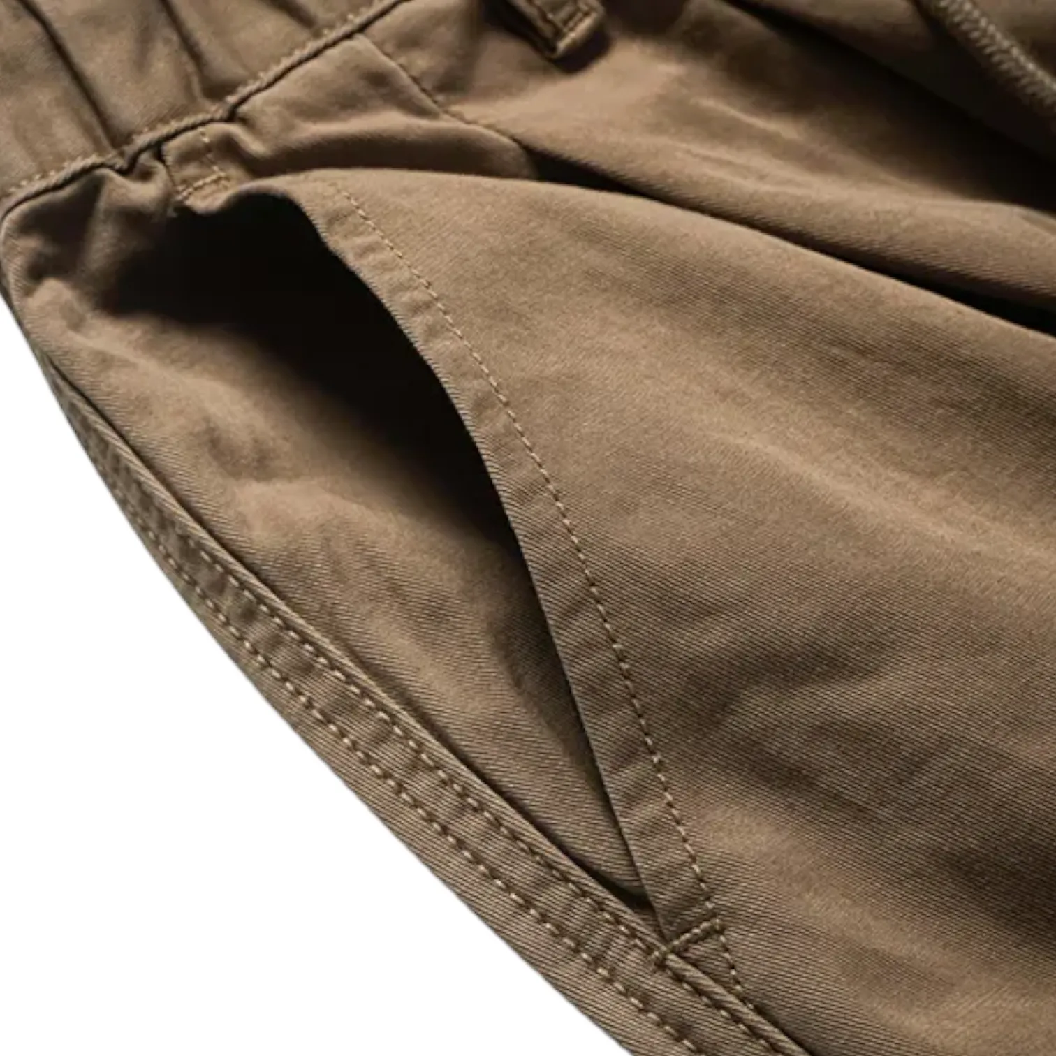 Baggy fit elastic waist cotton canvas pleated trousers