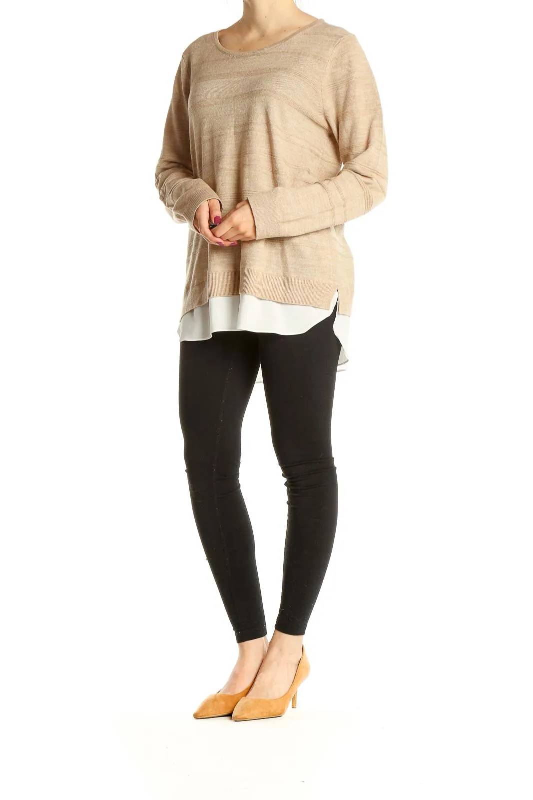 Beige All Day Wear Light Sweater