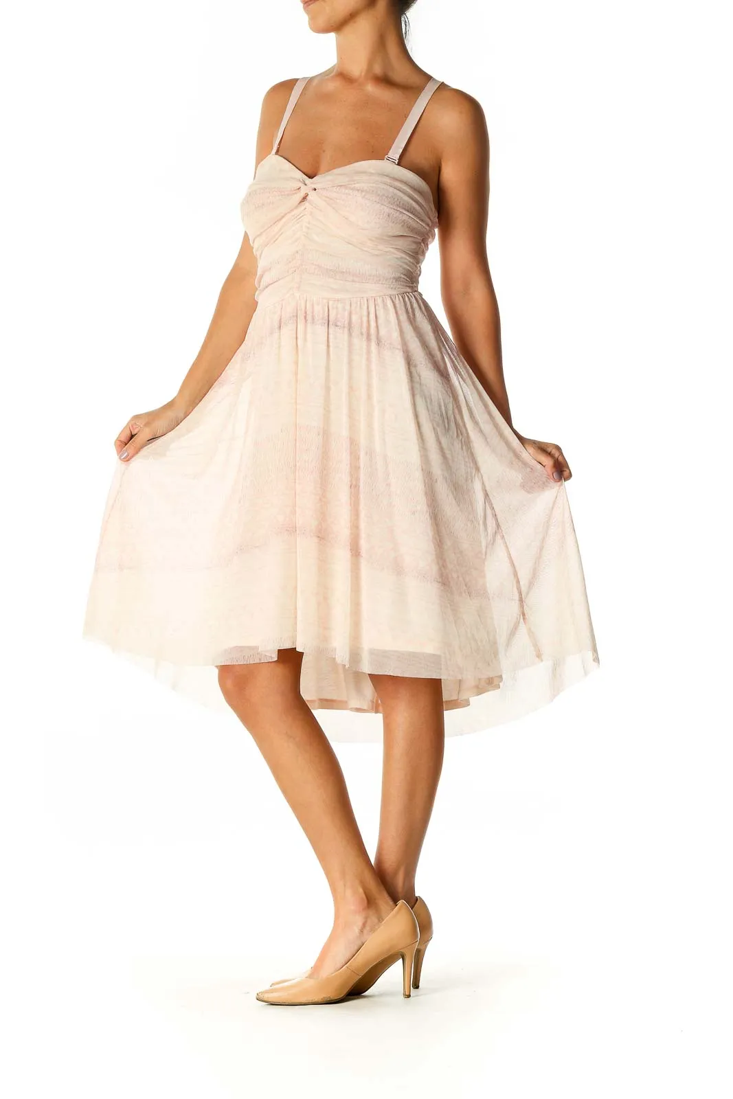 Blush Ruched Sweetheart Midi Dress