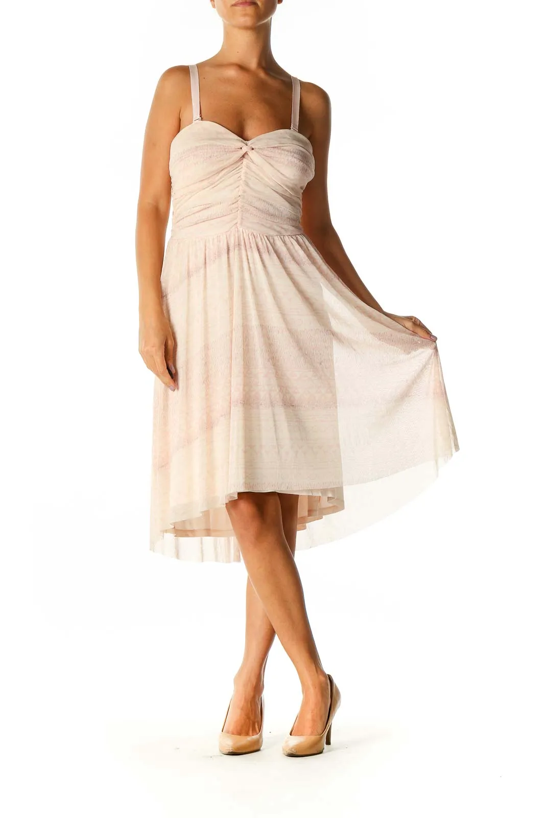 Blush Ruched Sweetheart Midi Dress