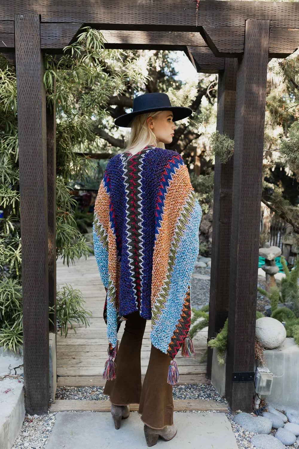 Boho Knit Crochet Ruana with Tassels