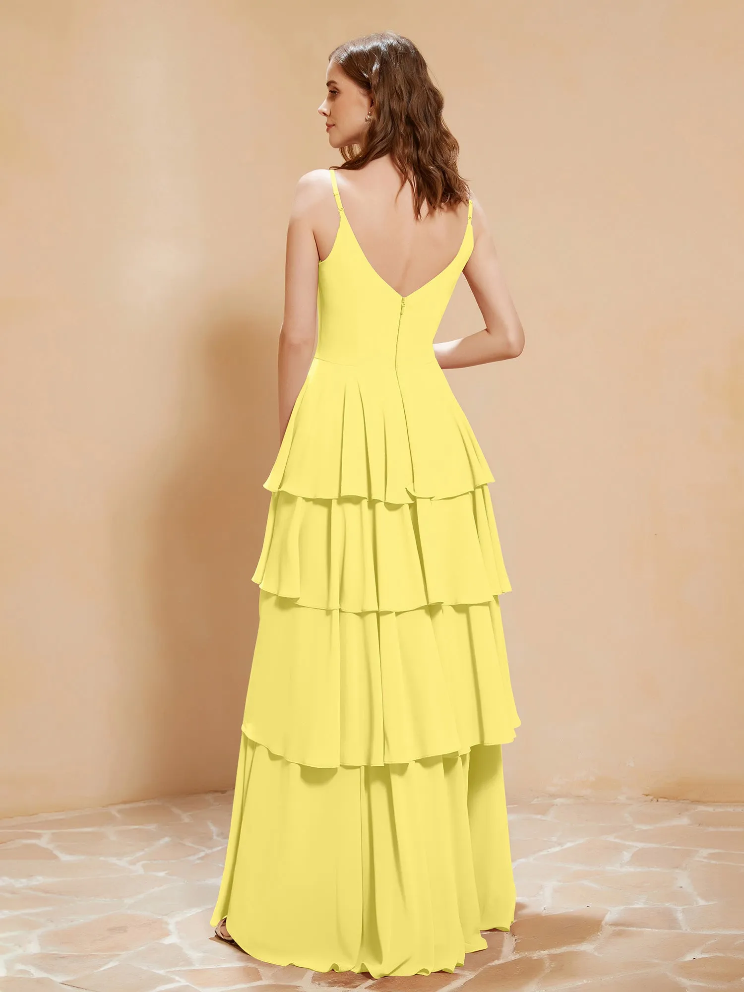 Boho V-neck Floor-length Dress Flowy Ruffles Lemon Plus Size