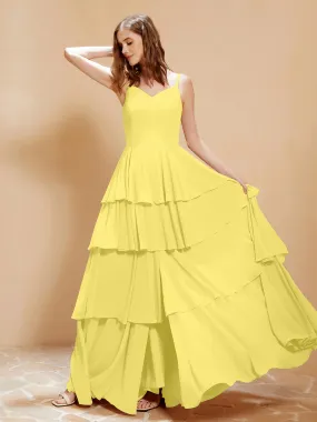 Boho V-neck Floor-length Dress Flowy Ruffles Lemon Plus Size