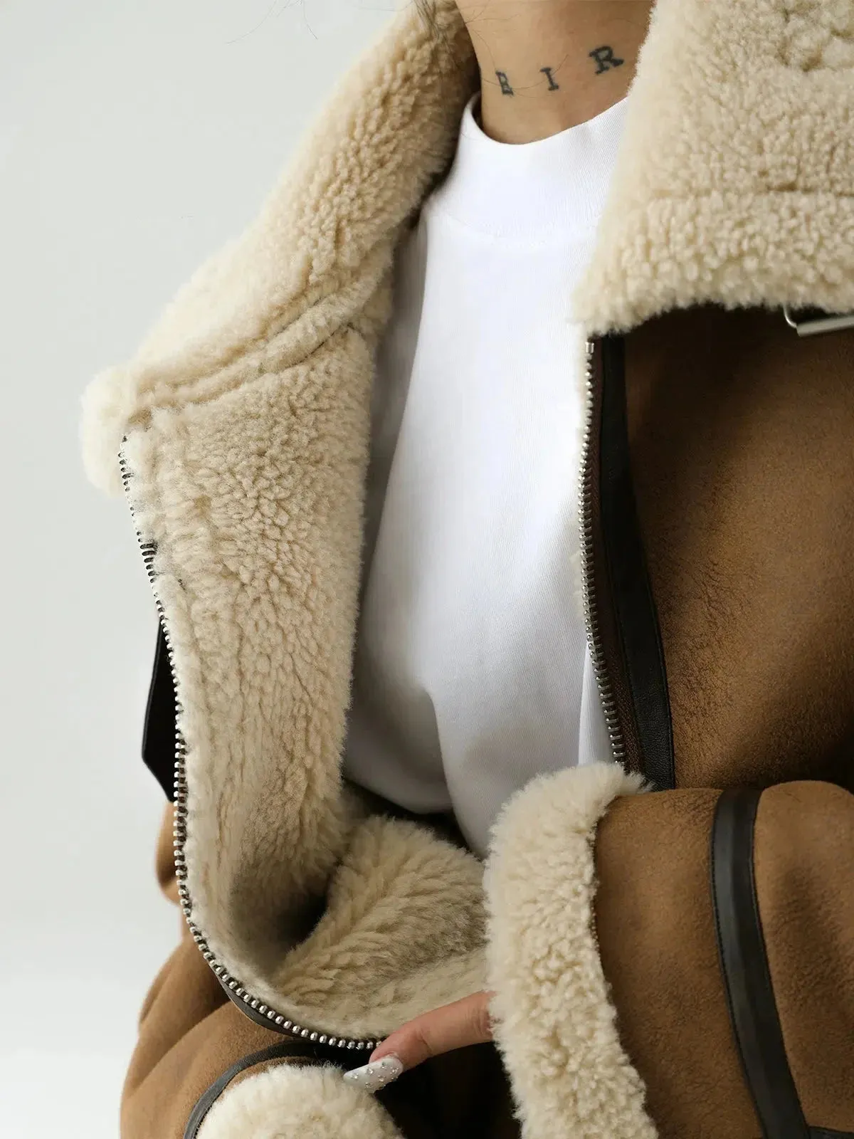 Buckle Details Shearling Lined Jacket