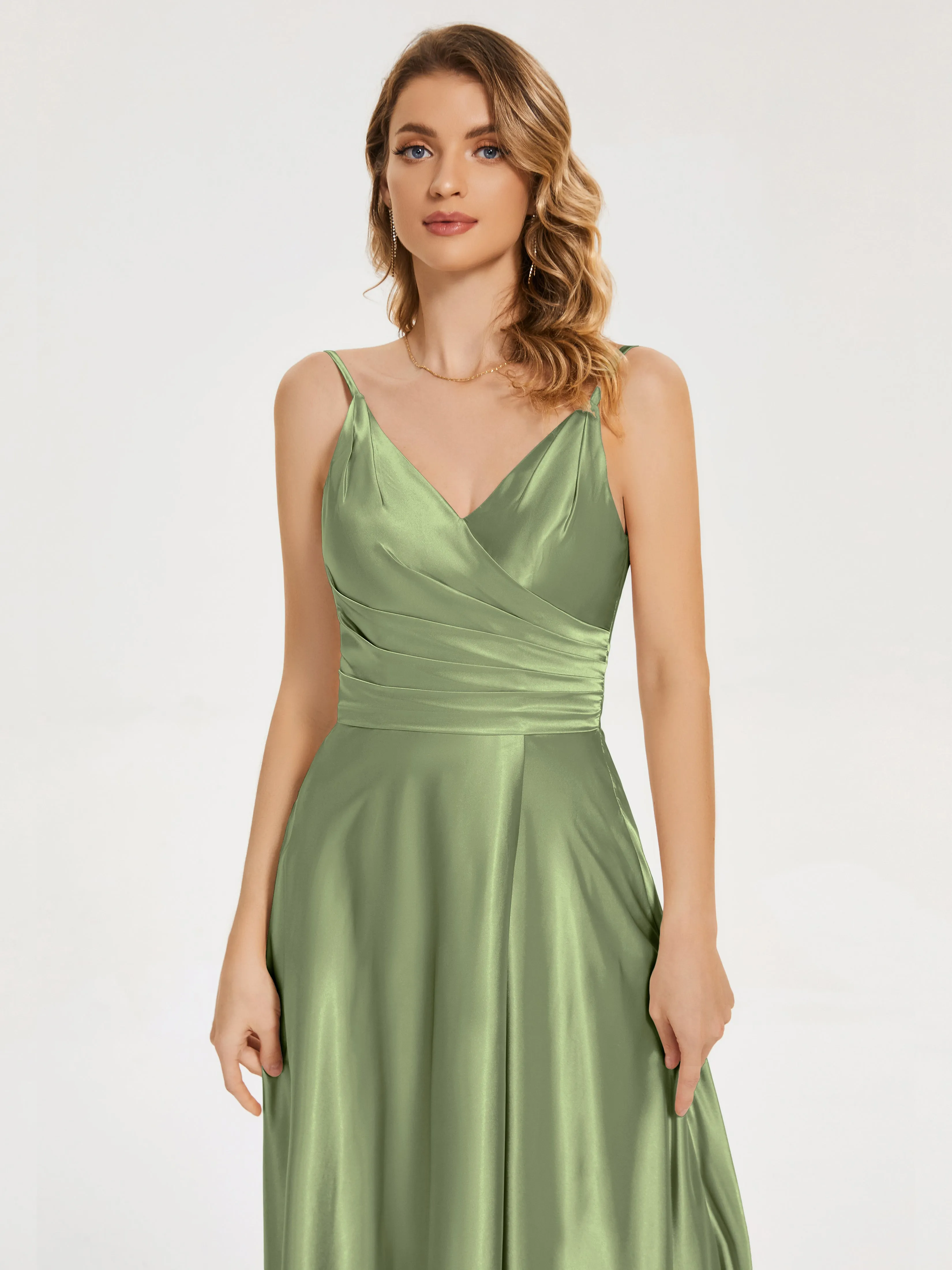 Cali Ruched Split Soft Satin Dresses