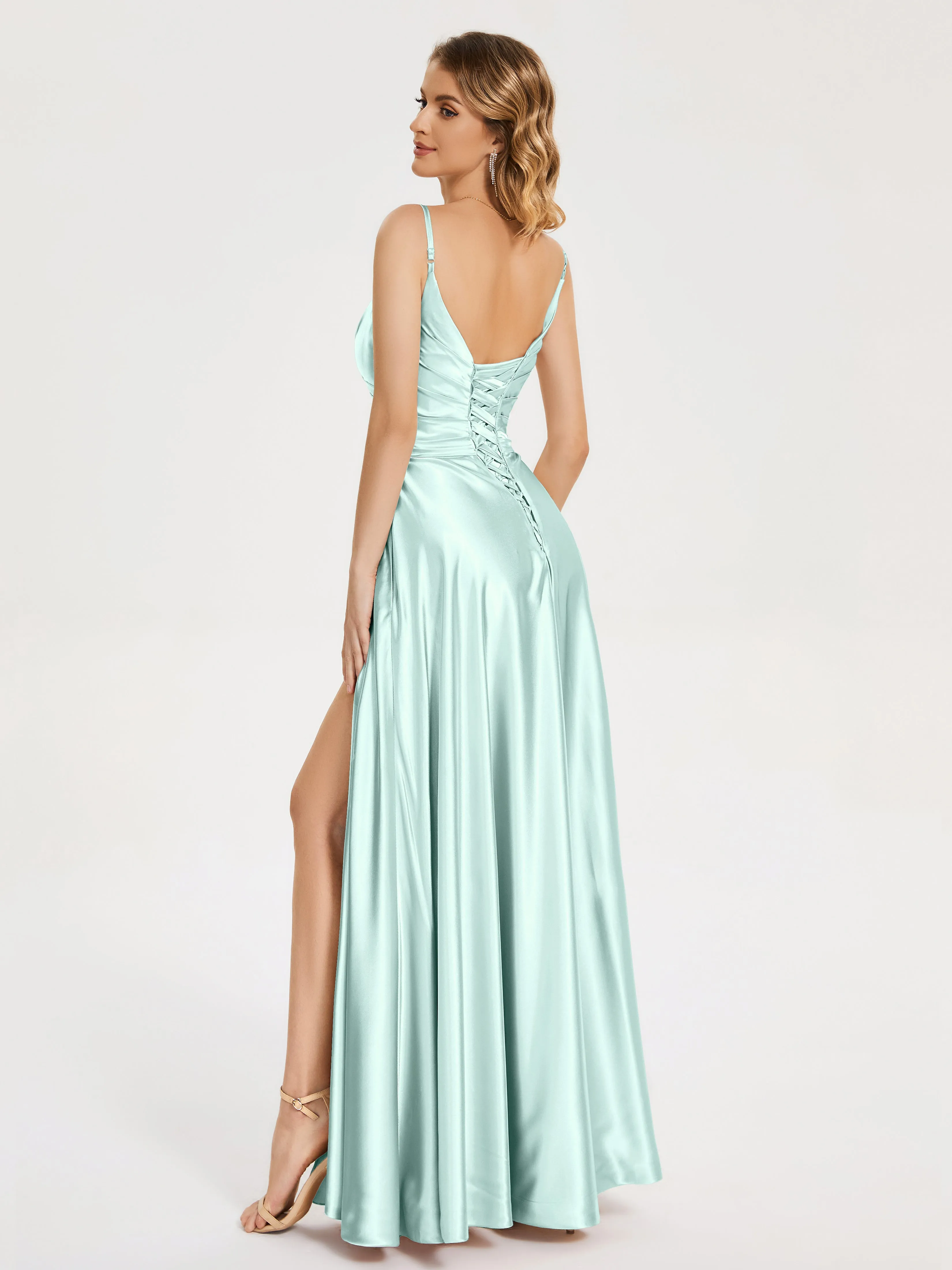 Cali Ruched Split Soft Satin Dresses