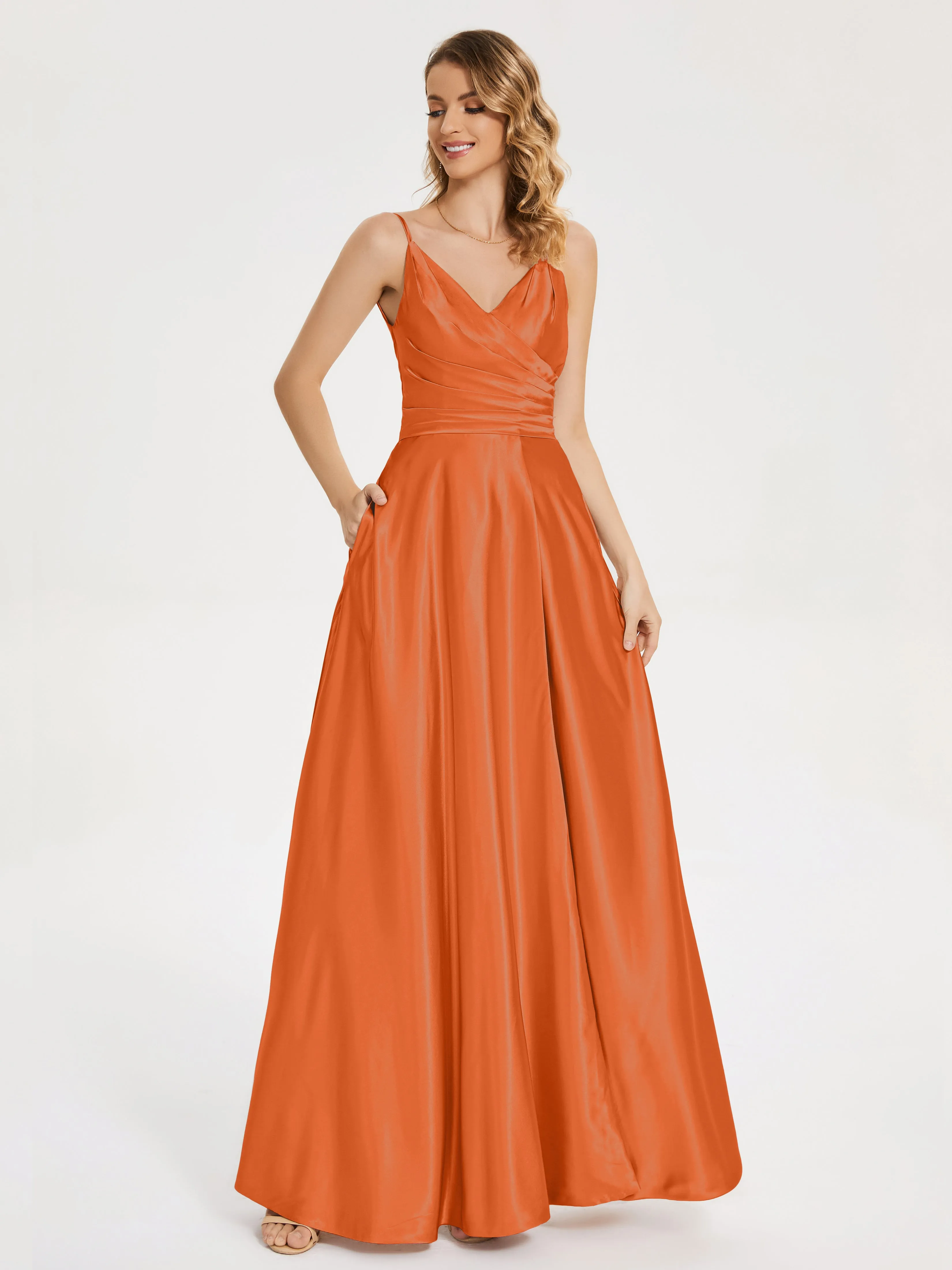 Cali Ruched Split Soft Satin Dresses