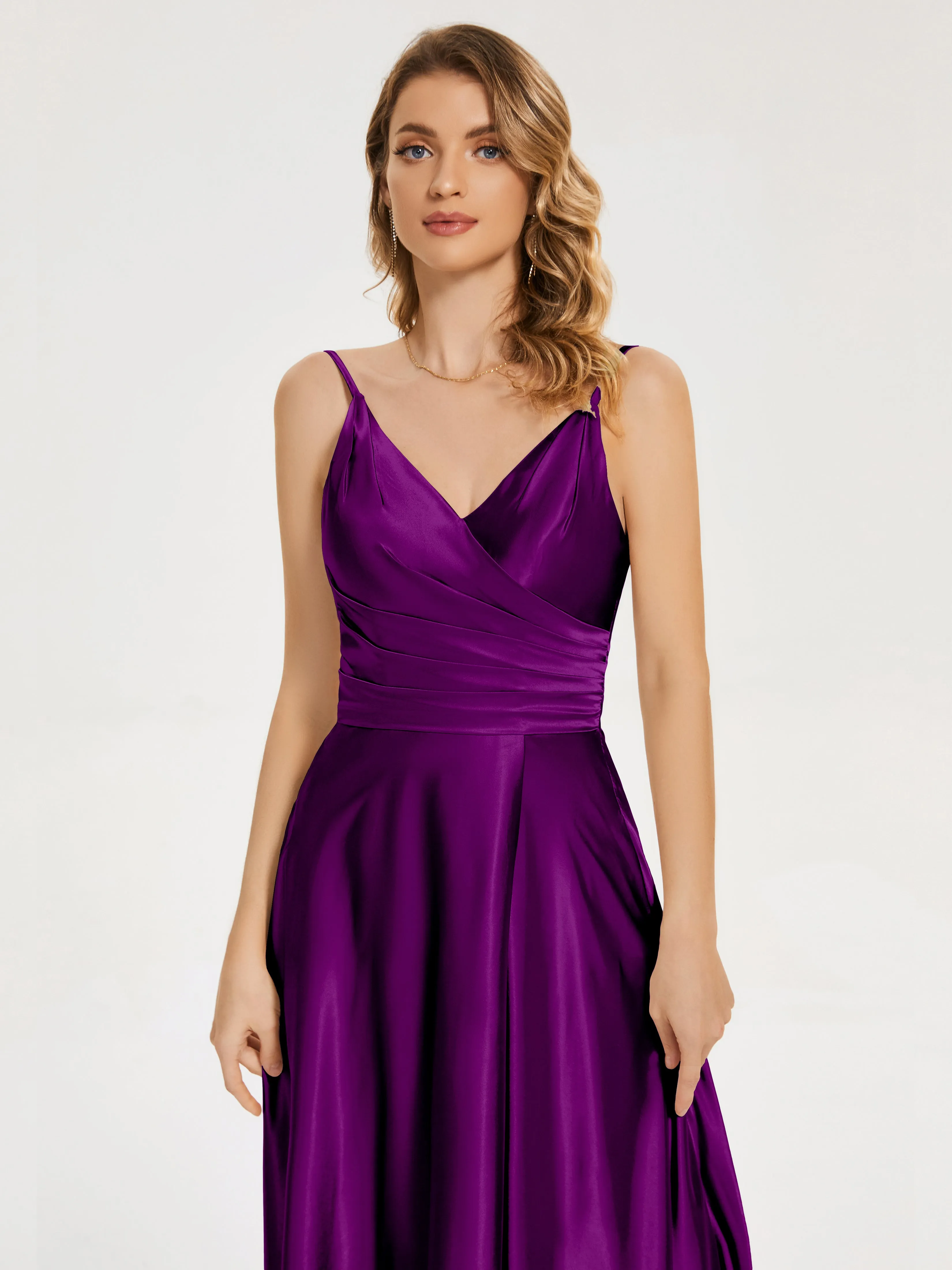 Cali Ruched Split Soft Satin Dresses