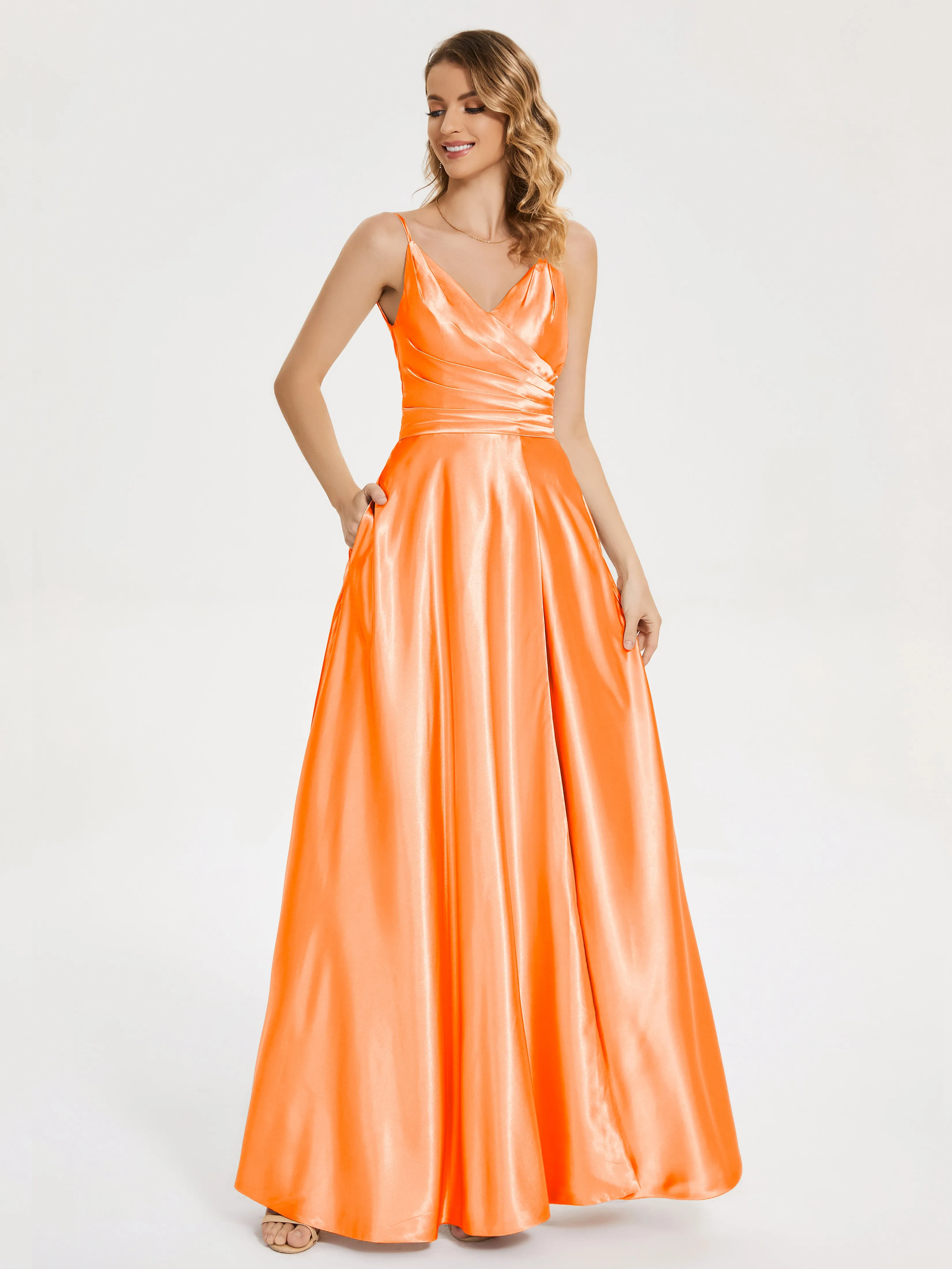 Cali Ruched Split Soft Satin Dresses