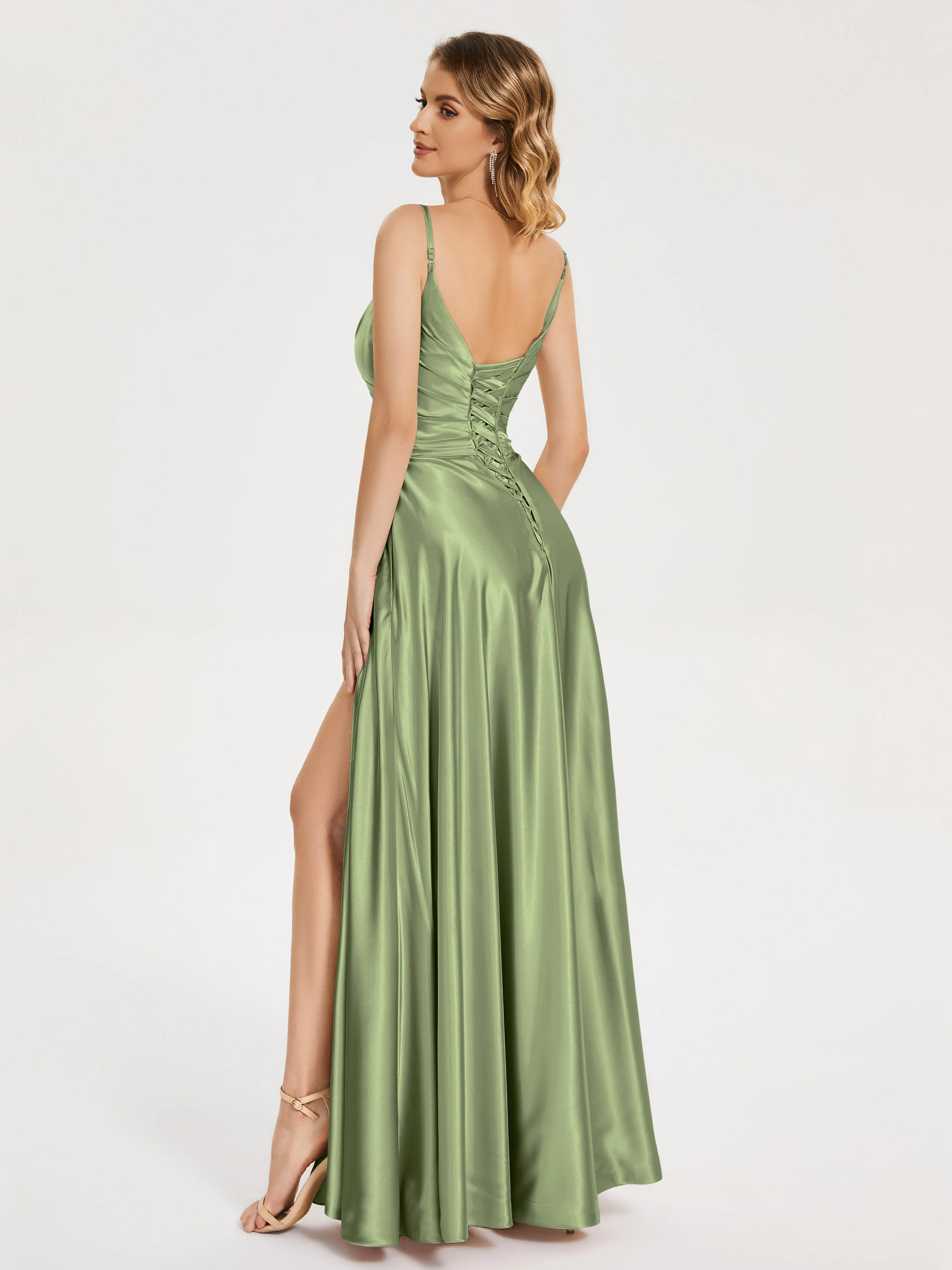 Cali Ruched Split Soft Satin Dresses