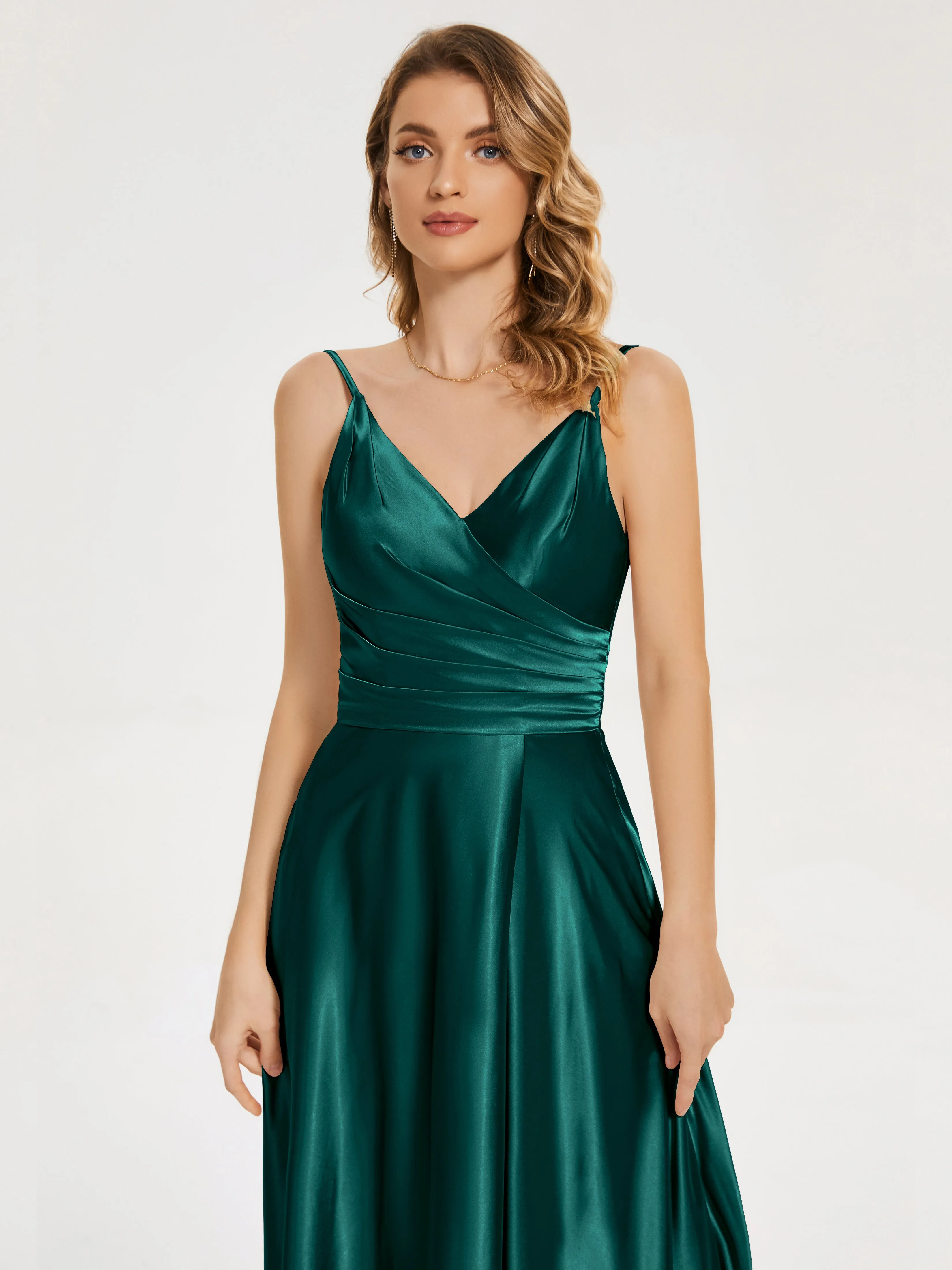 Cali Ruched Split Soft Satin Dresses