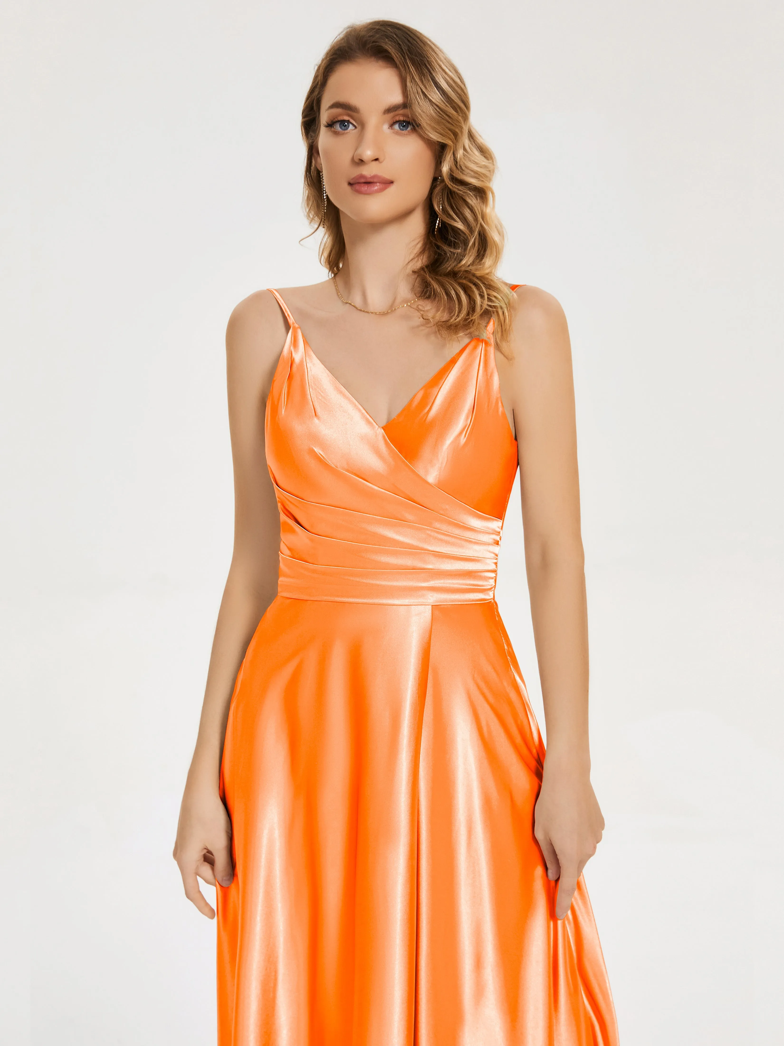 Cali Ruched Split Soft Satin Dresses