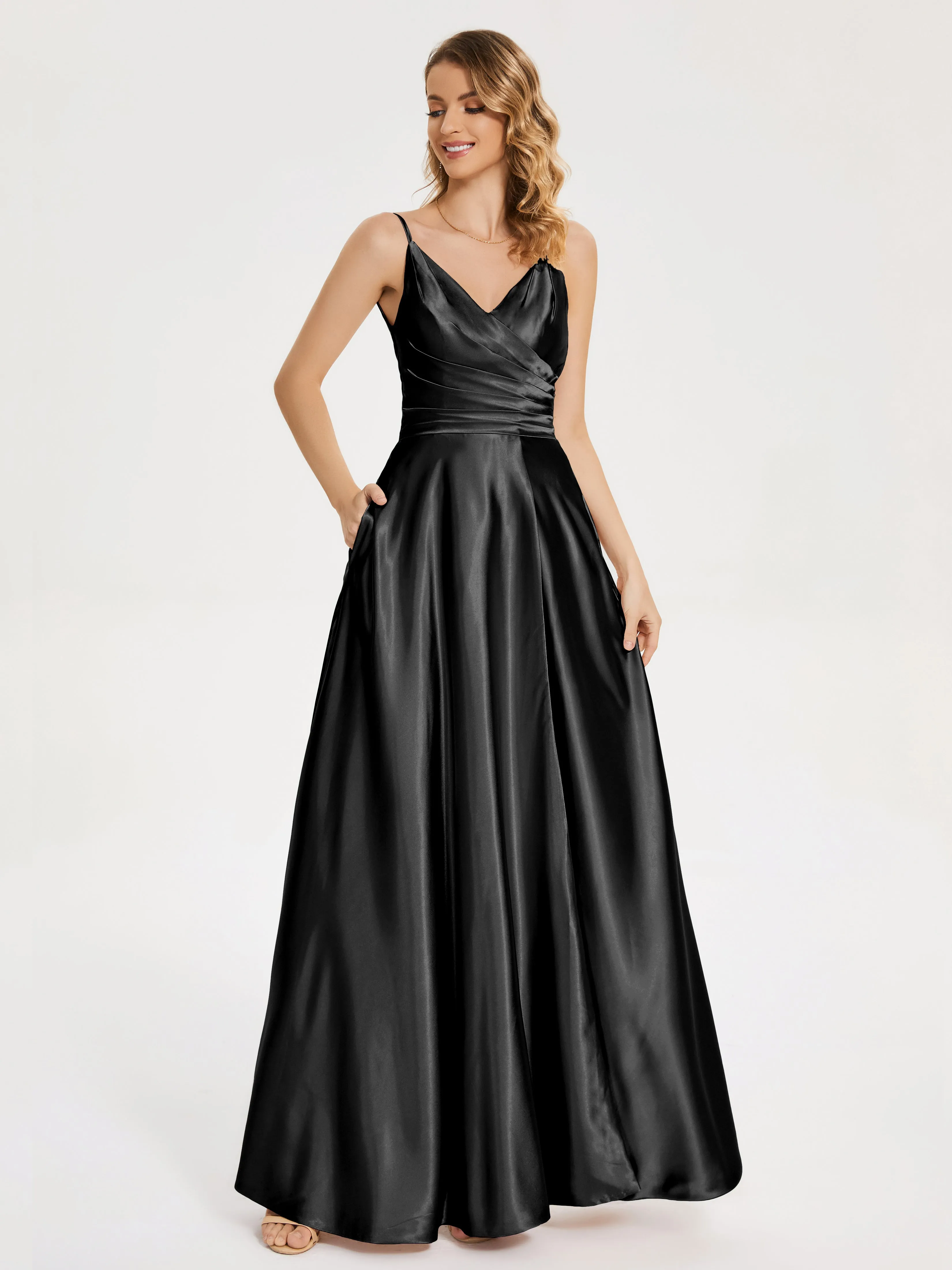 Cali Ruched Split Soft Satin Dresses