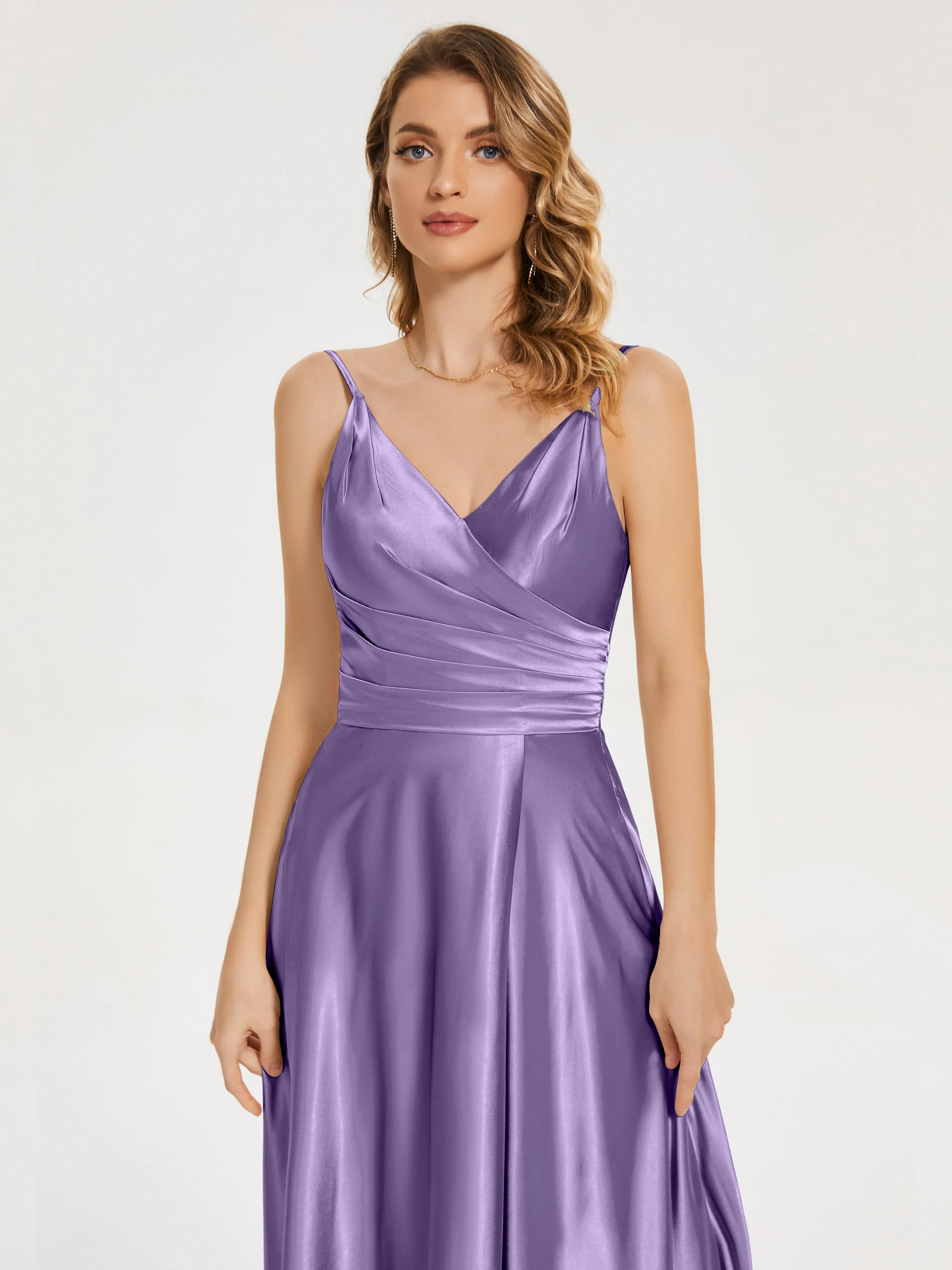 Cali Ruched Split Soft Satin Dresses