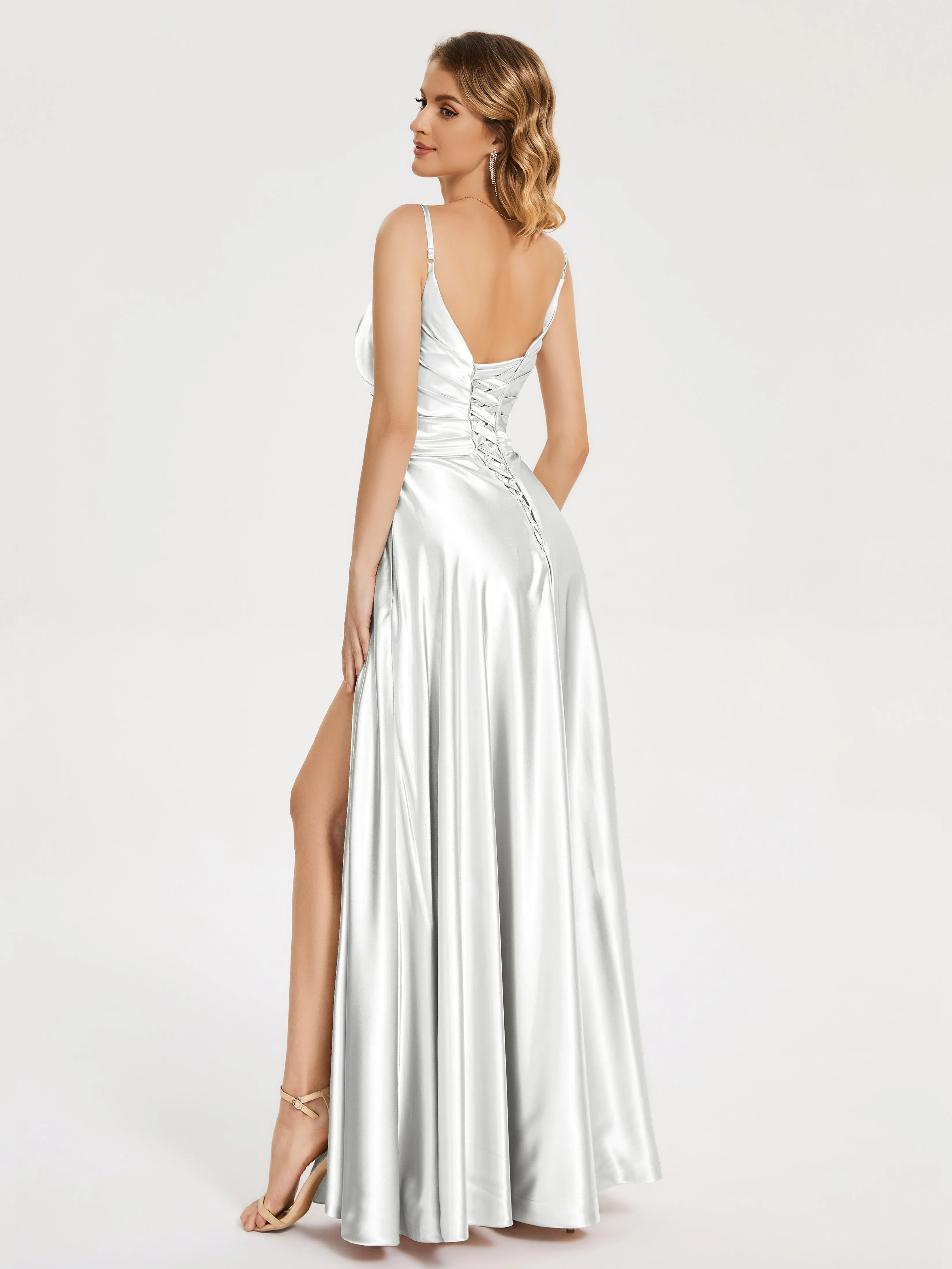 Cali Ruched Split Soft Satin Dresses