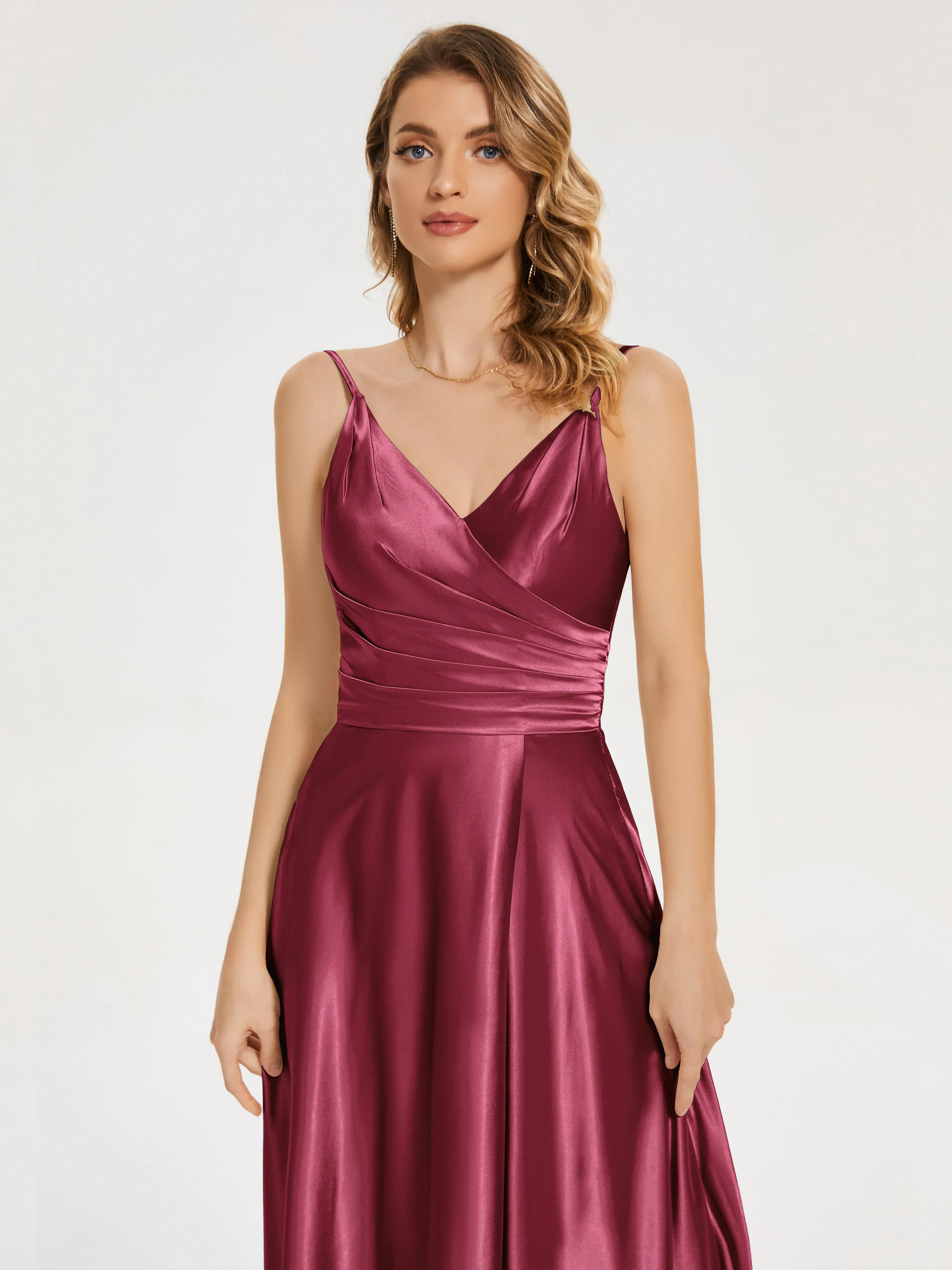 Cali Ruched Split Soft Satin Dresses