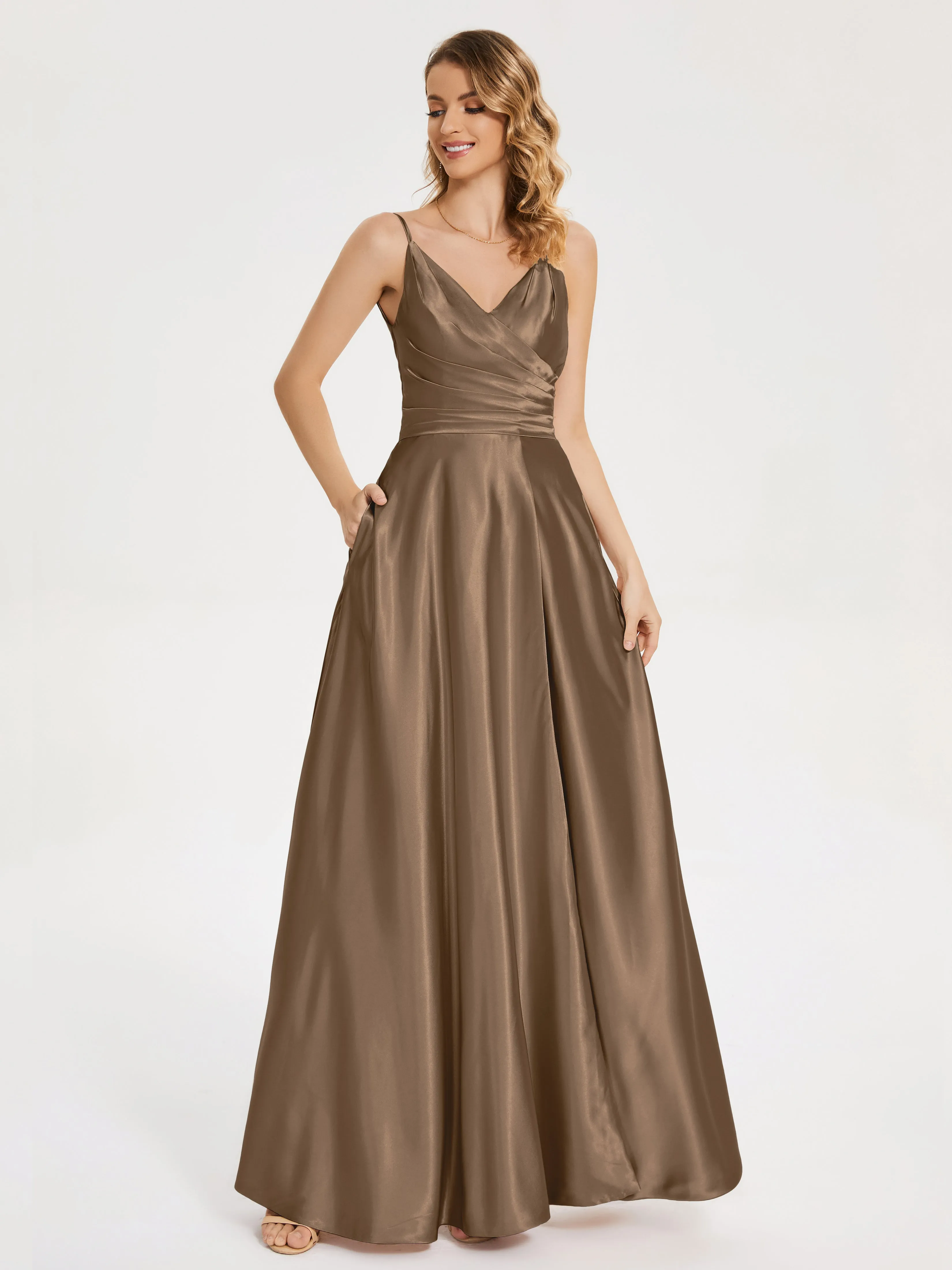 Cali Ruched Split Soft Satin Dresses