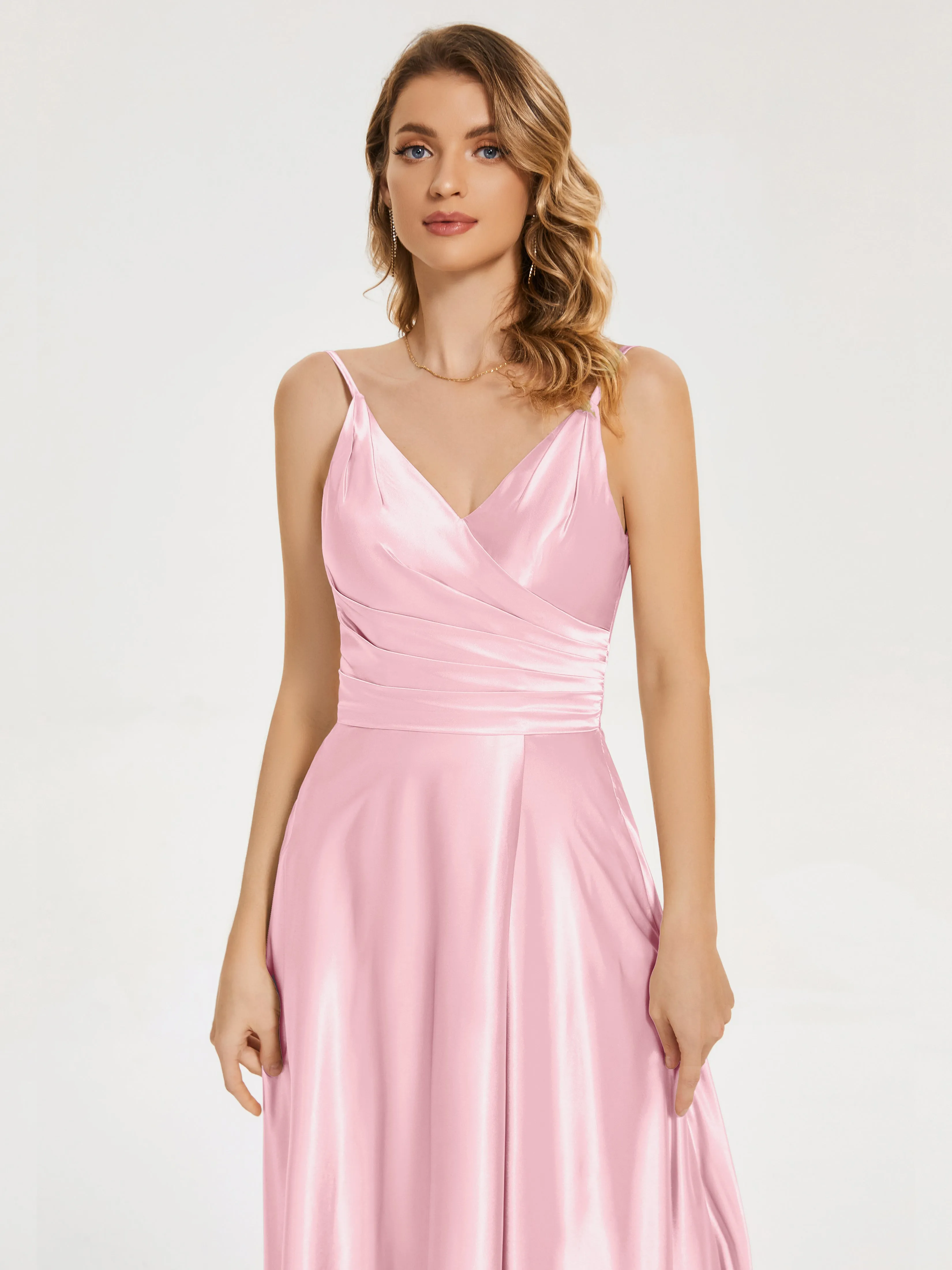 Cali Ruched Split Soft Satin Dresses