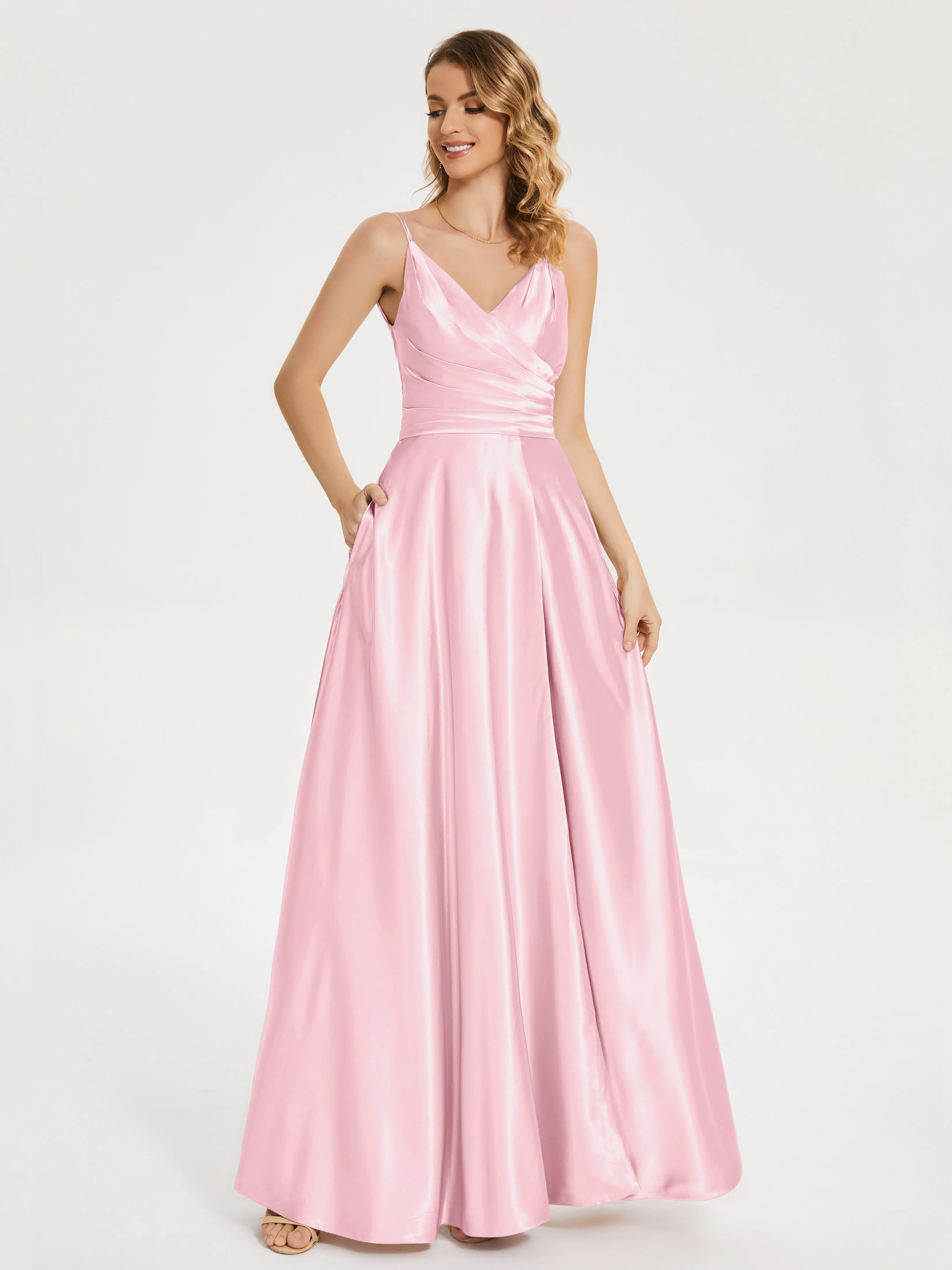 Cali Ruched Split Soft Satin Dresses