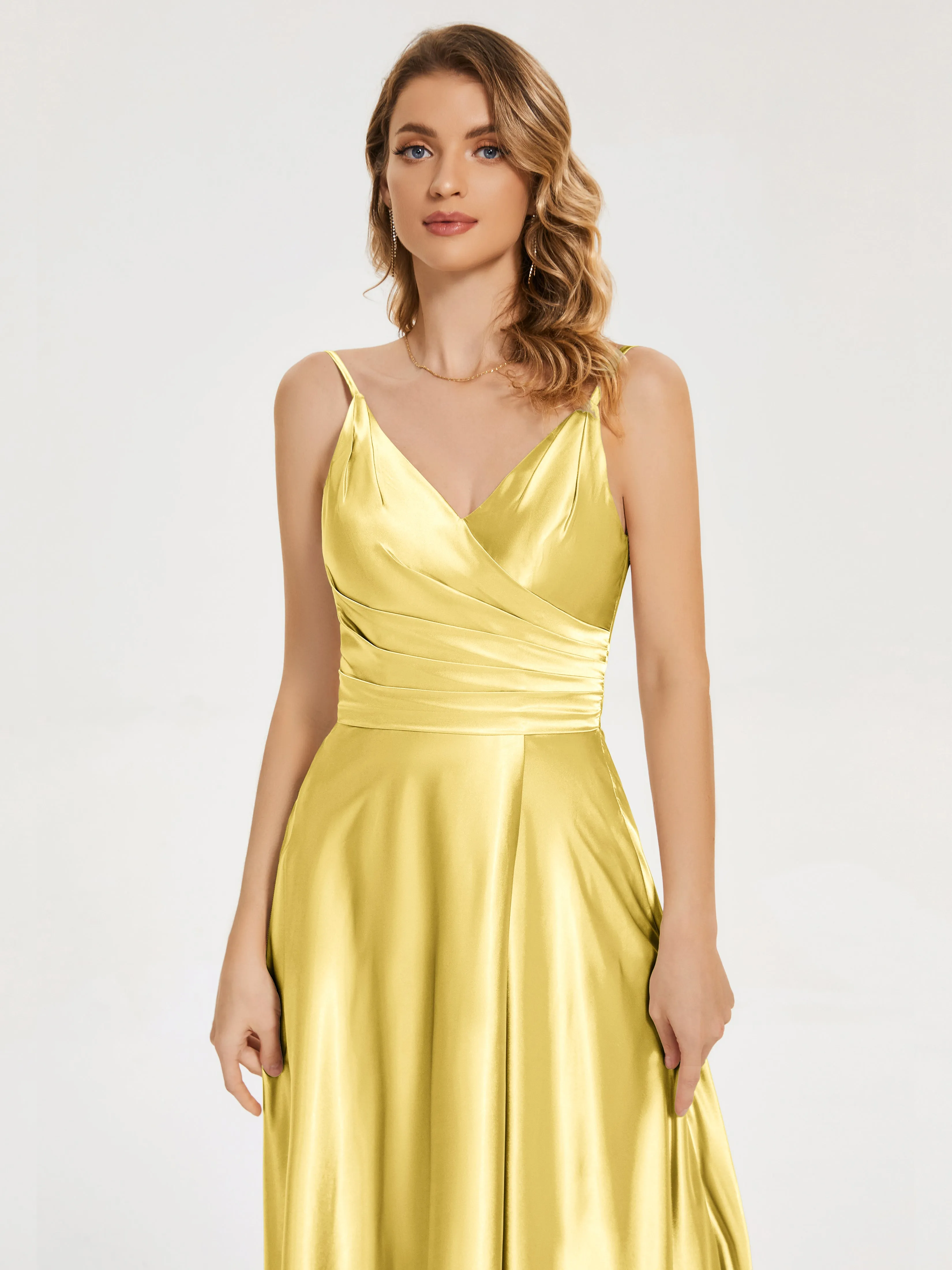 Cali Ruched Split Soft Satin Dresses