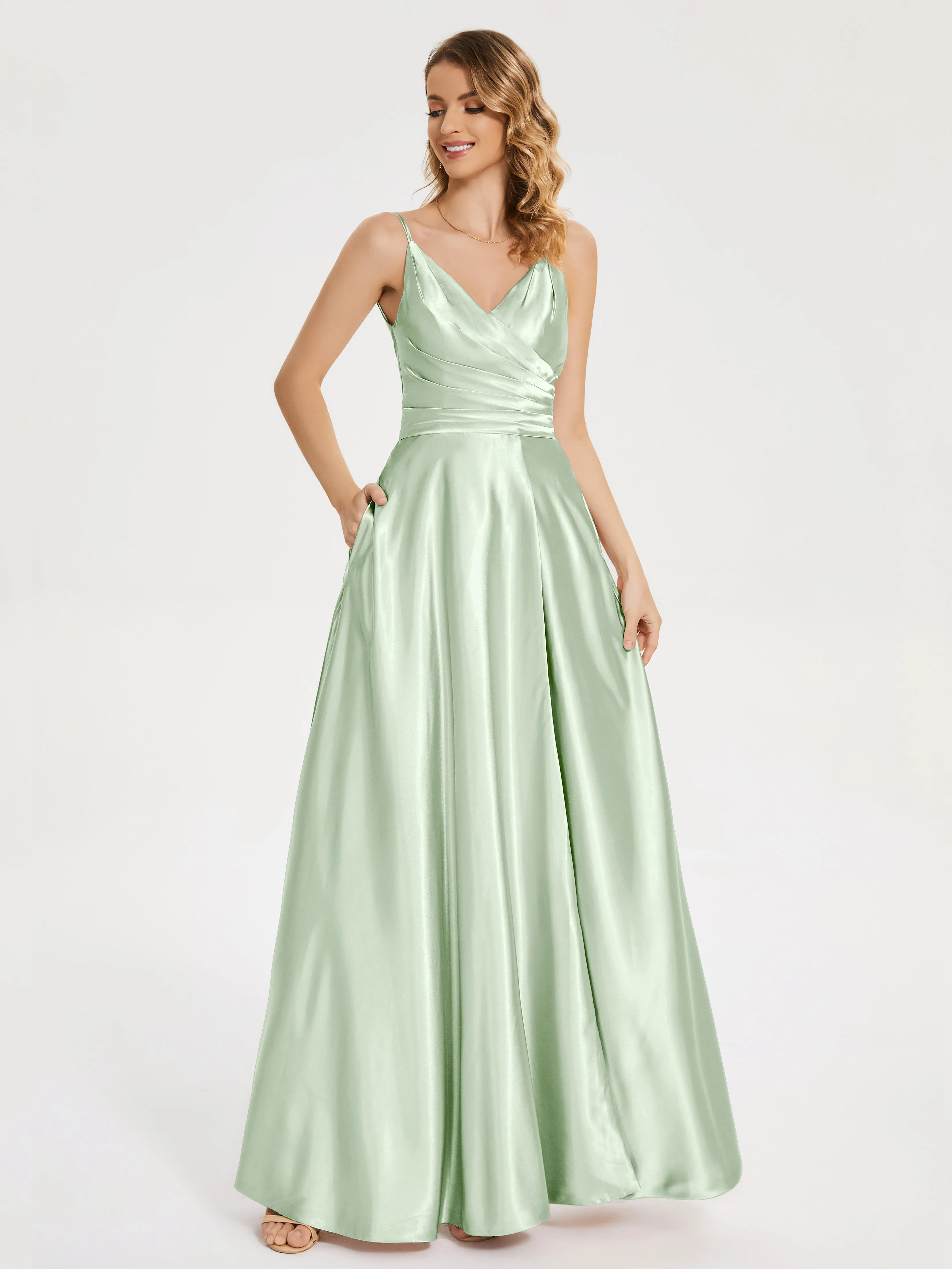 Cali Ruched Split Soft Satin Dresses