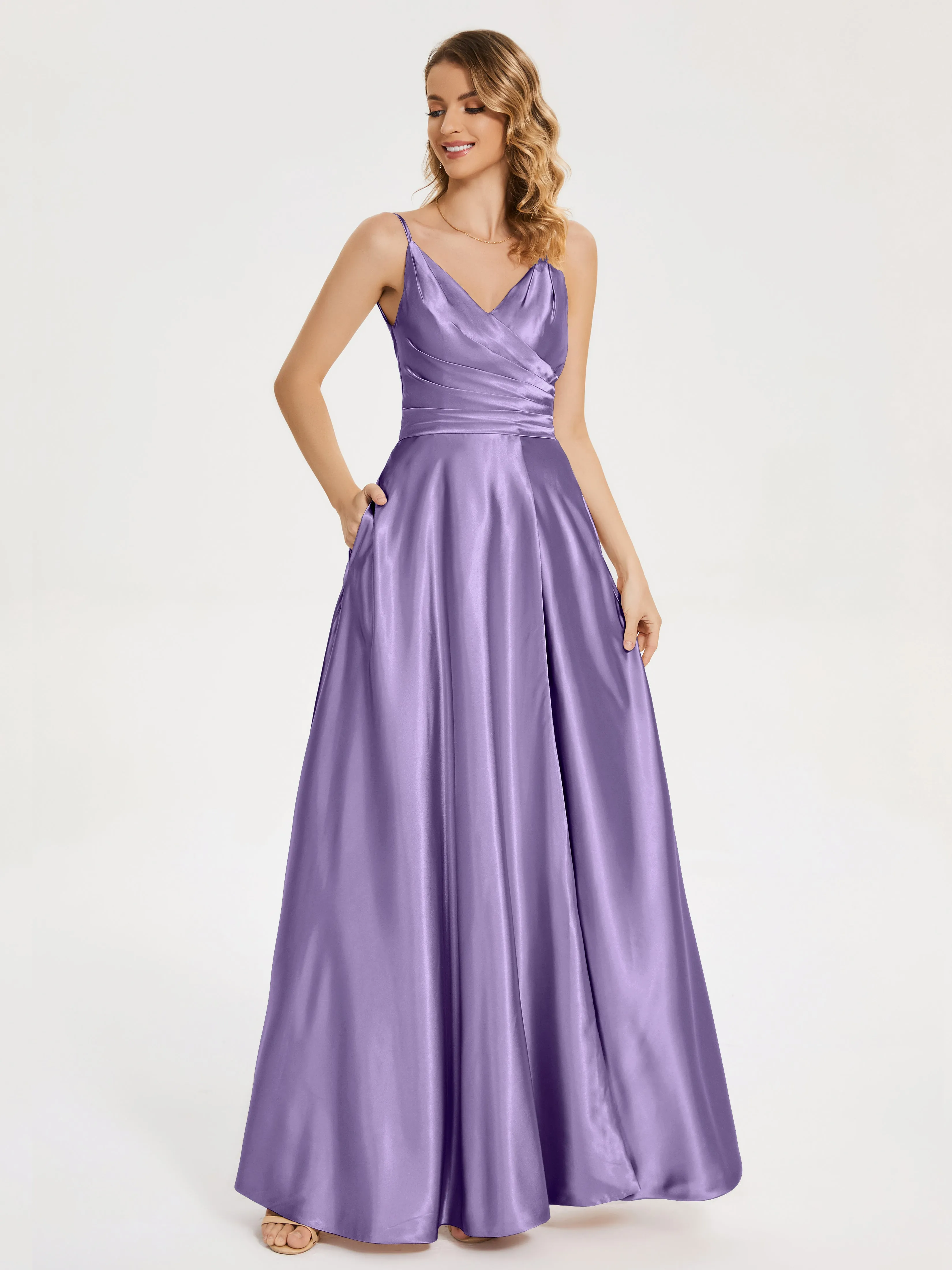 Cali Ruched Split Soft Satin Dresses