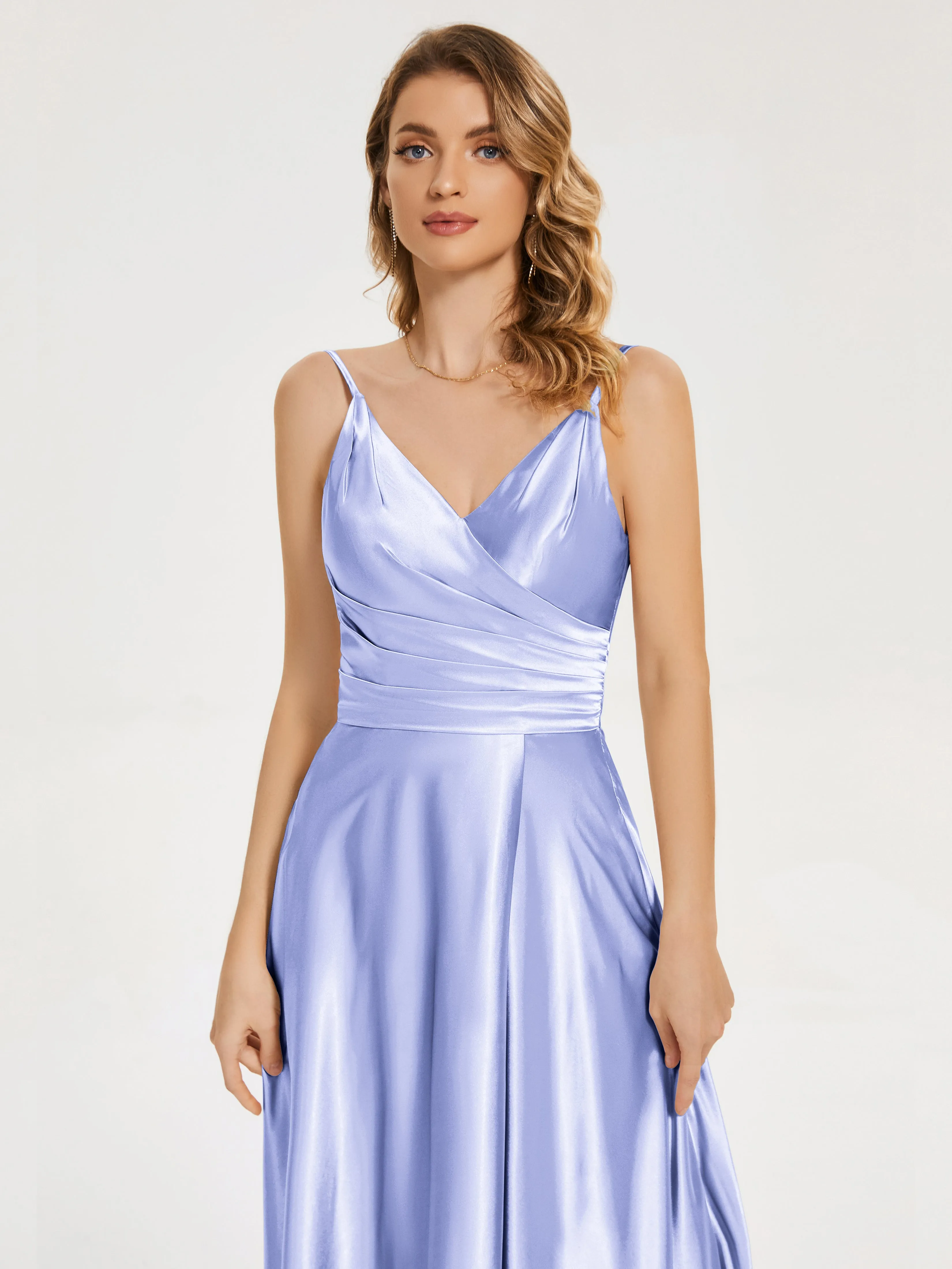 Cali Ruched Split Soft Satin Dresses