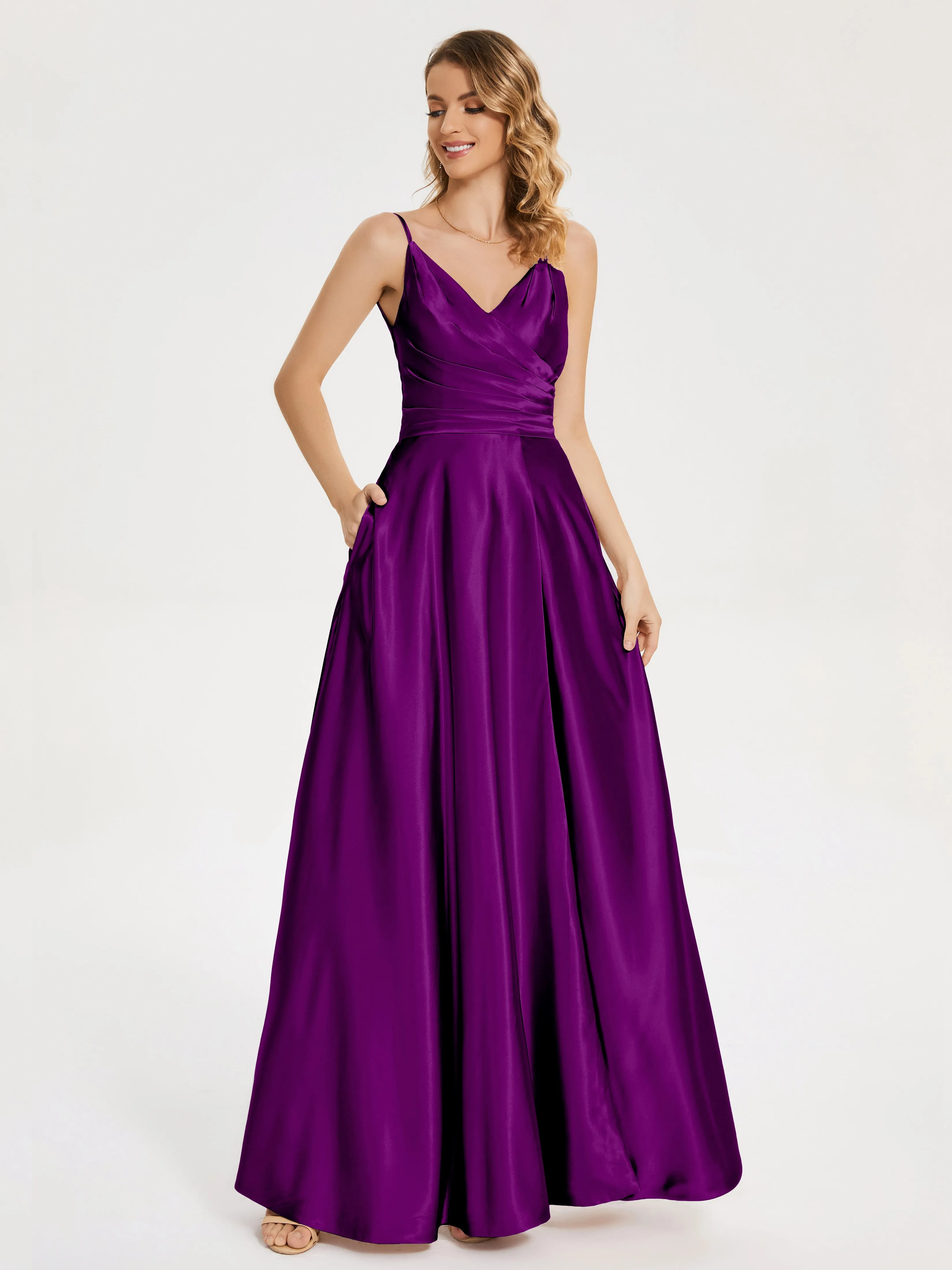 Cali Ruched Split Soft Satin Dresses