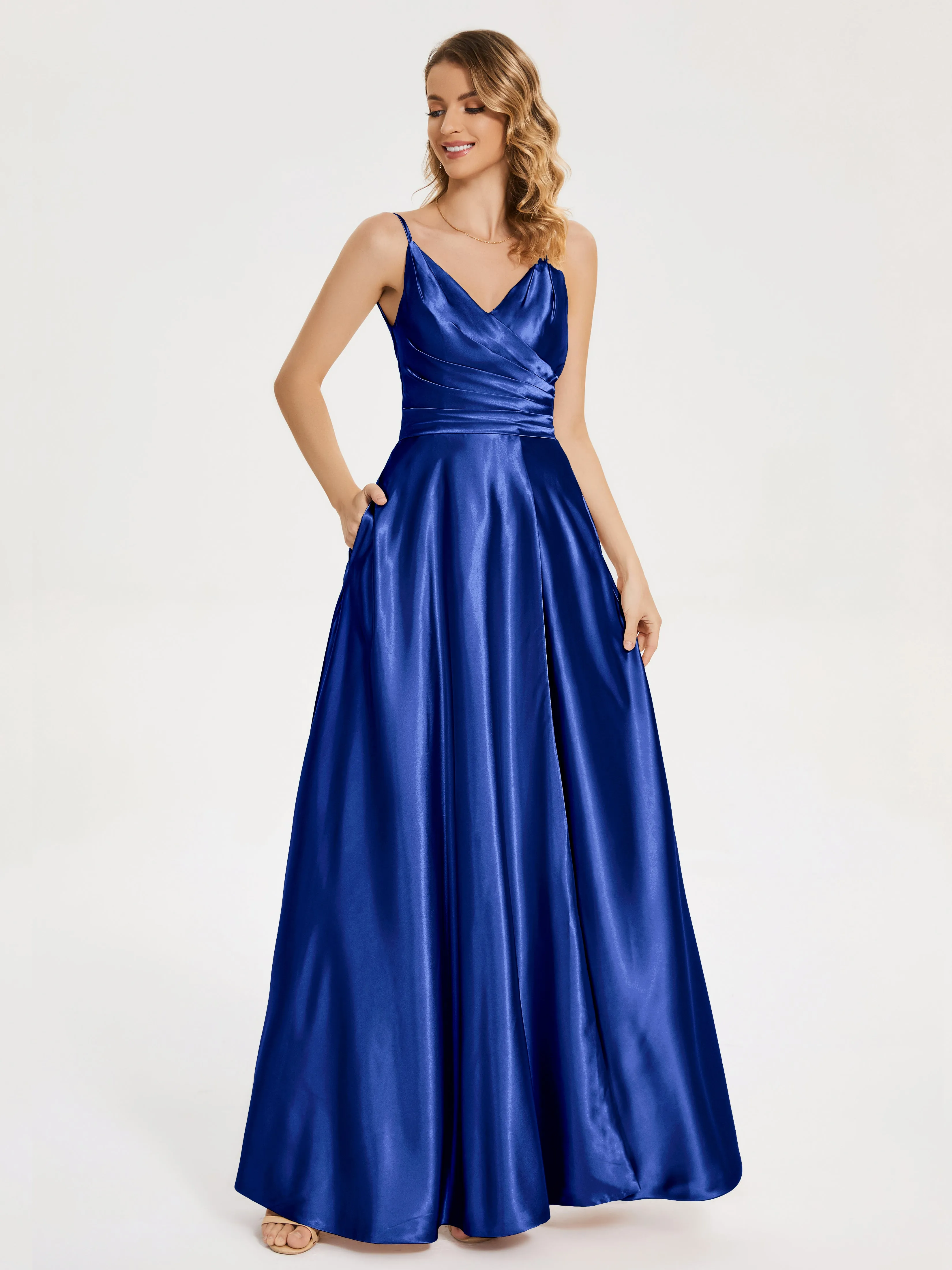 Cali Ruched Split Soft Satin Dresses