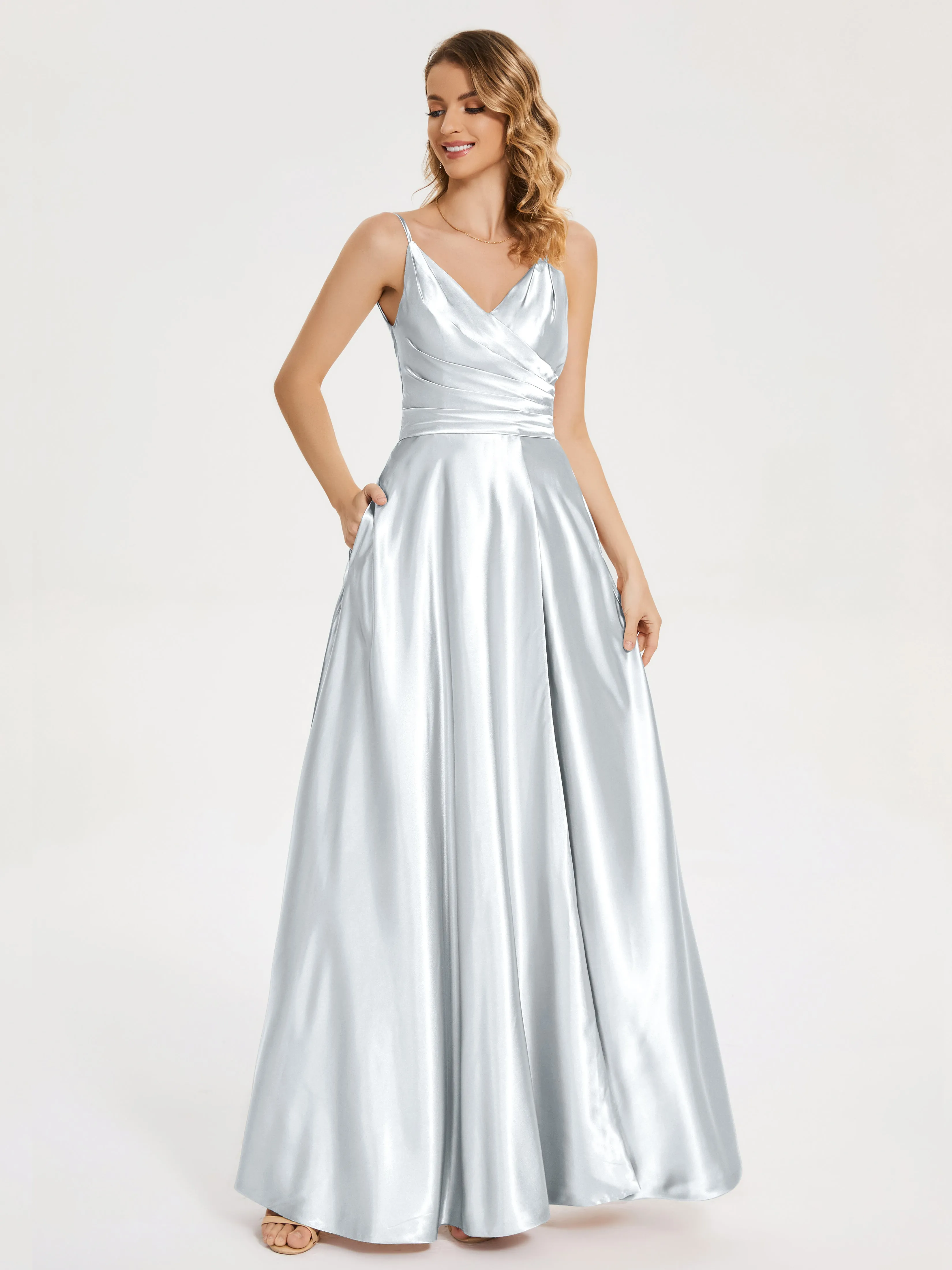 Cali Ruched Split Soft Satin Dresses