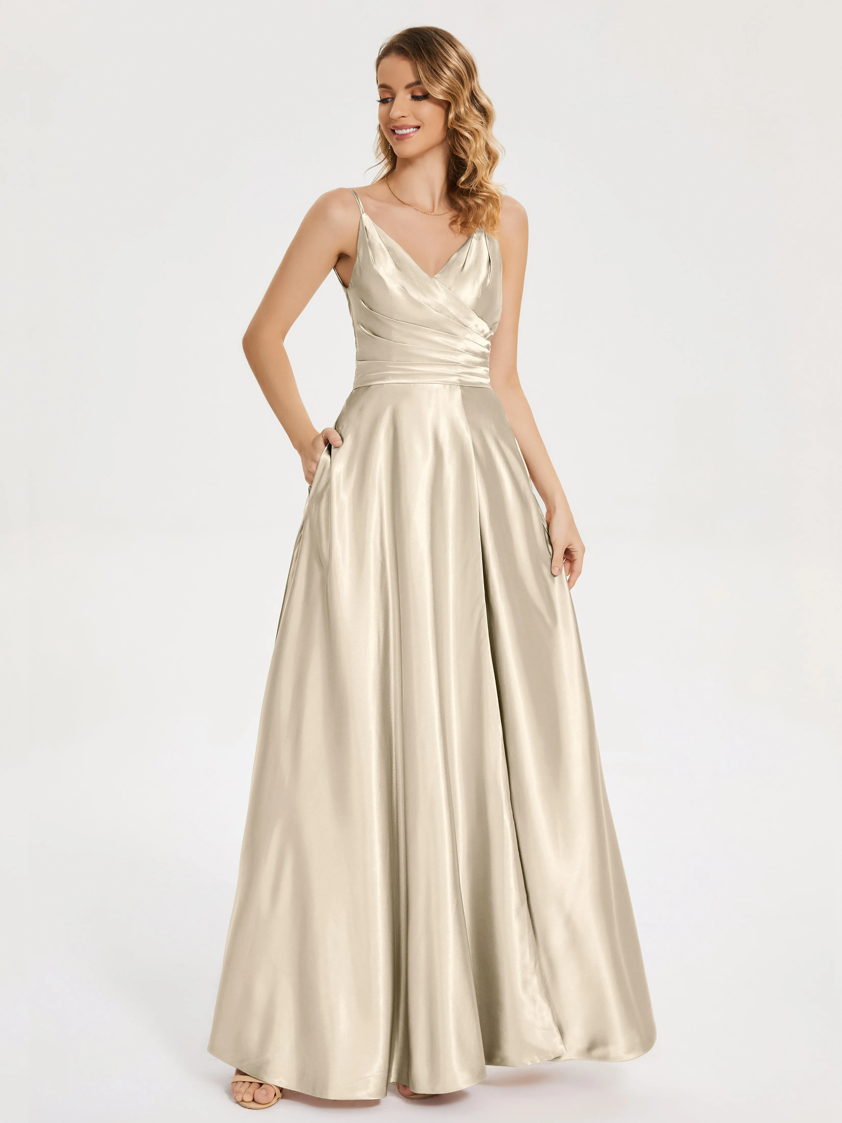 Cali Ruched Split Soft Satin Dresses