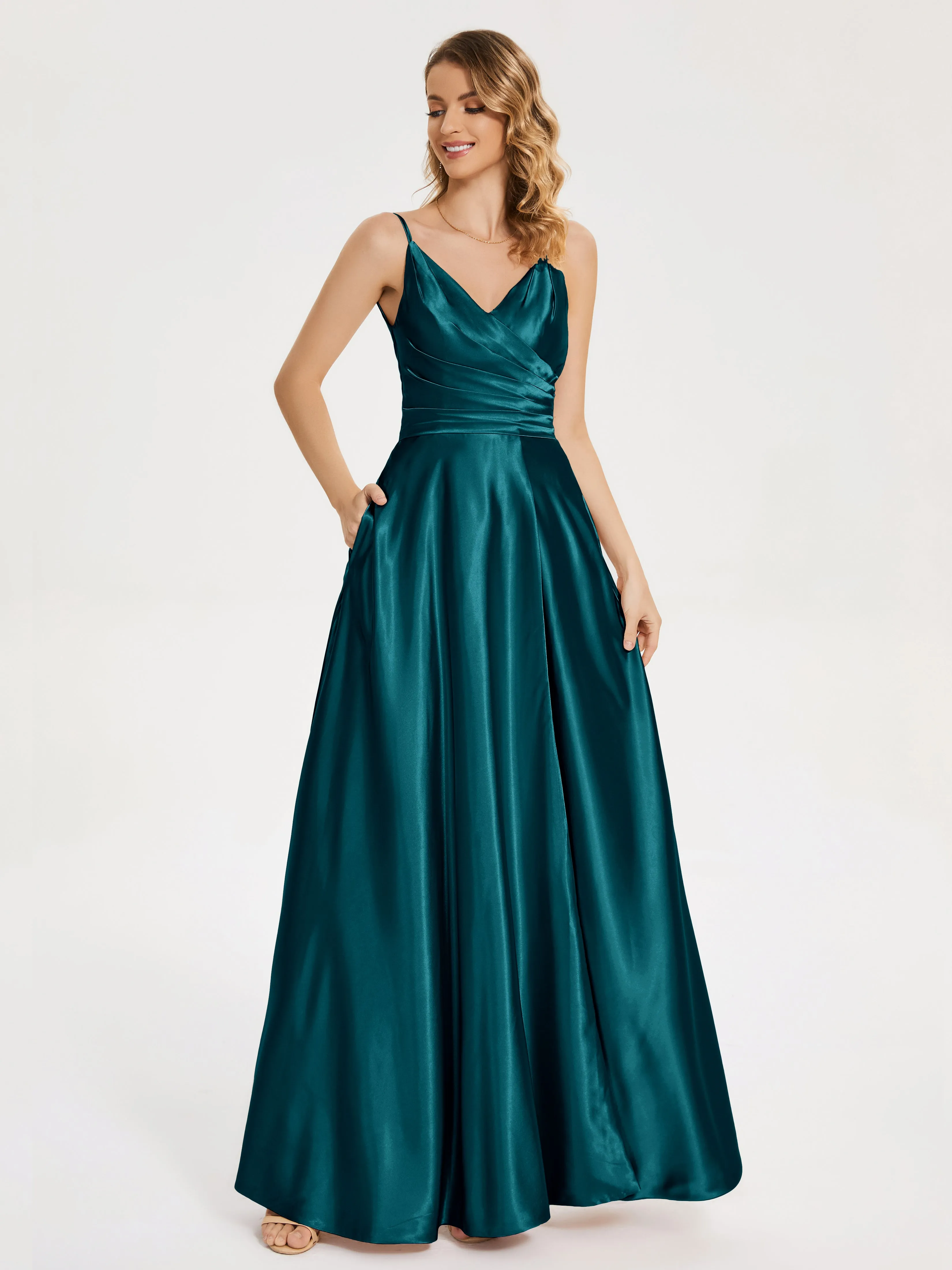 Cali Ruched Split Soft Satin Dresses