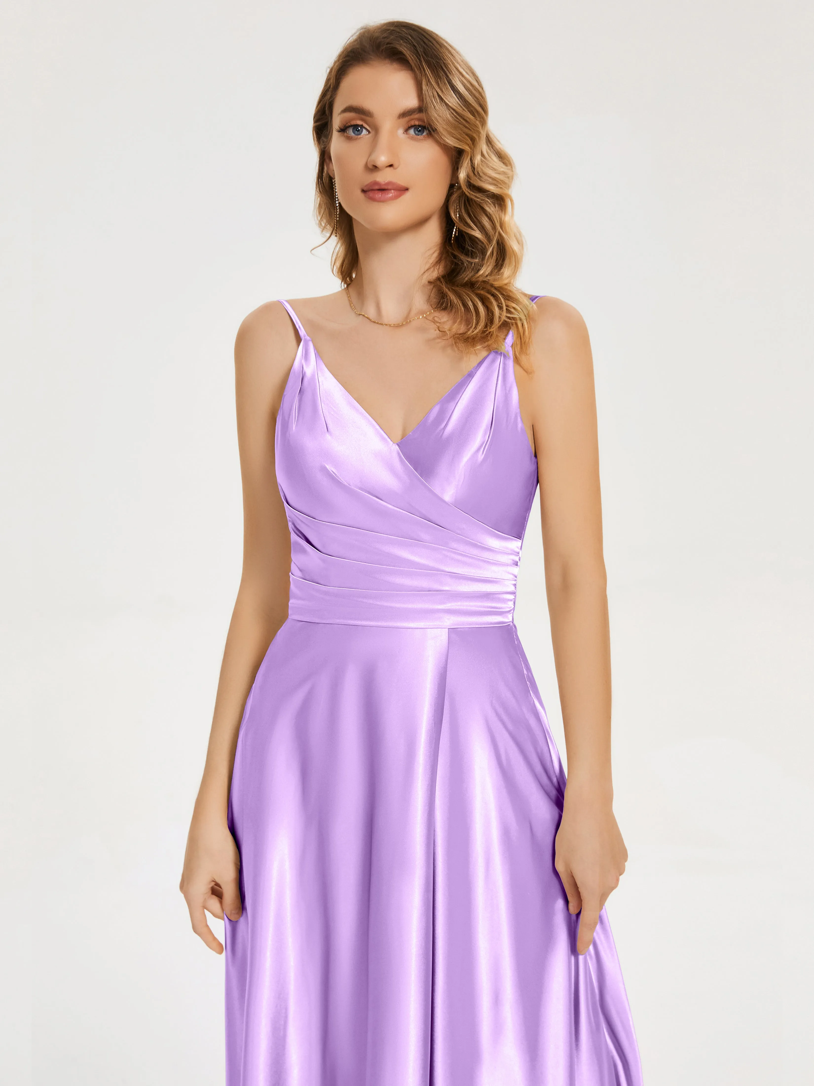 Cali Ruched Split Soft Satin Dresses