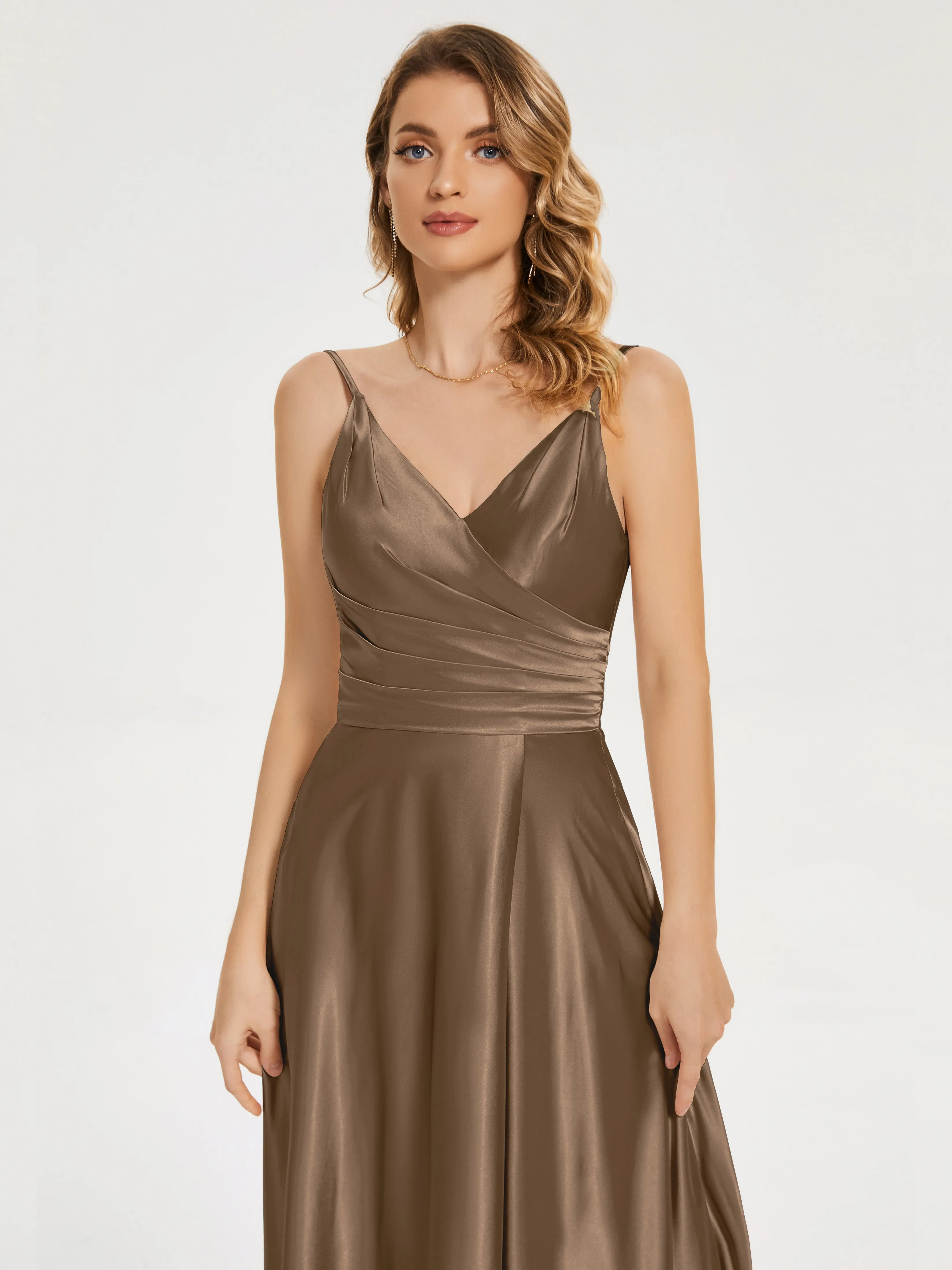 Cali Ruched Split Soft Satin Dresses