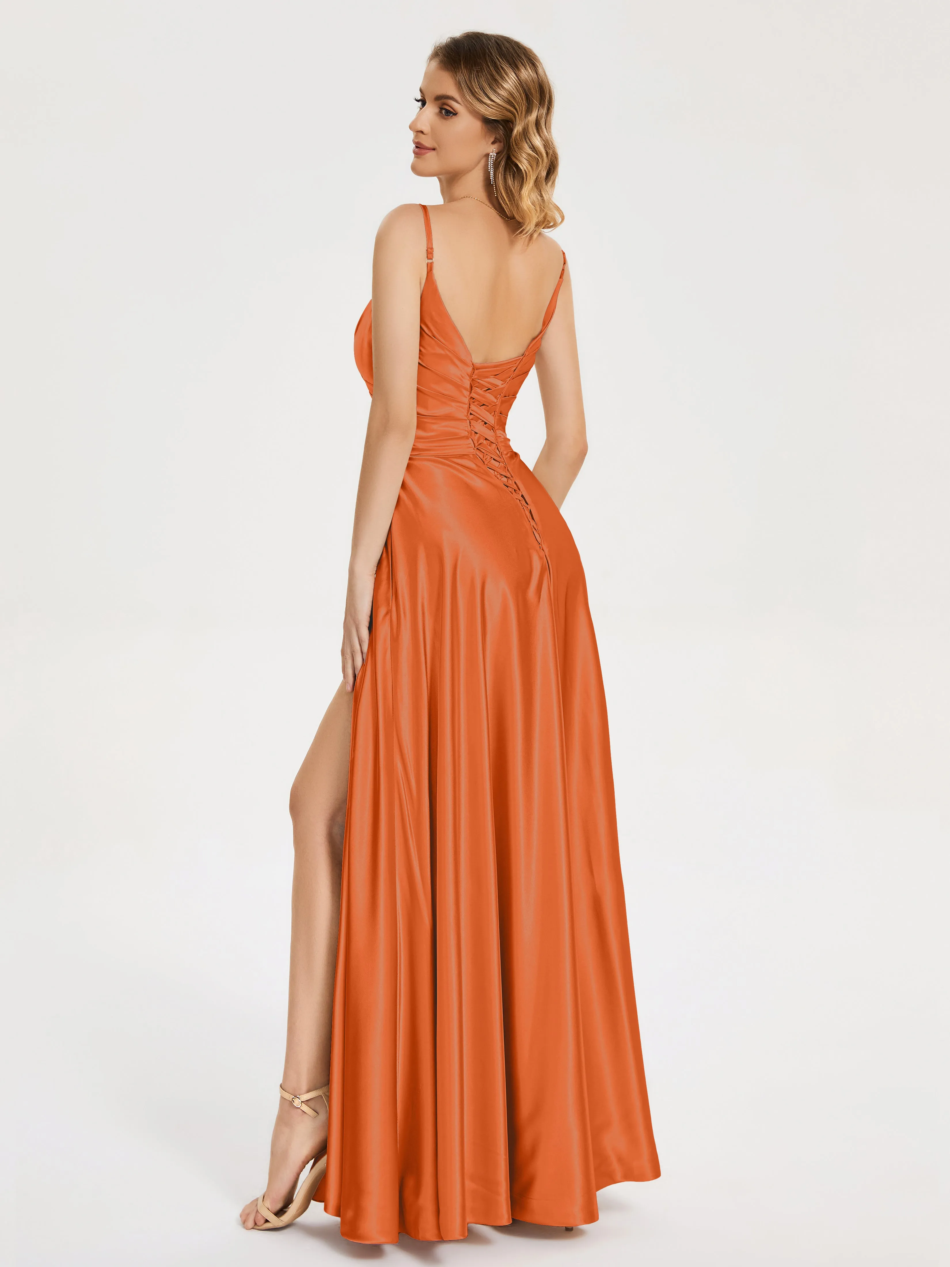 Cali Ruched Split Soft Satin Dresses