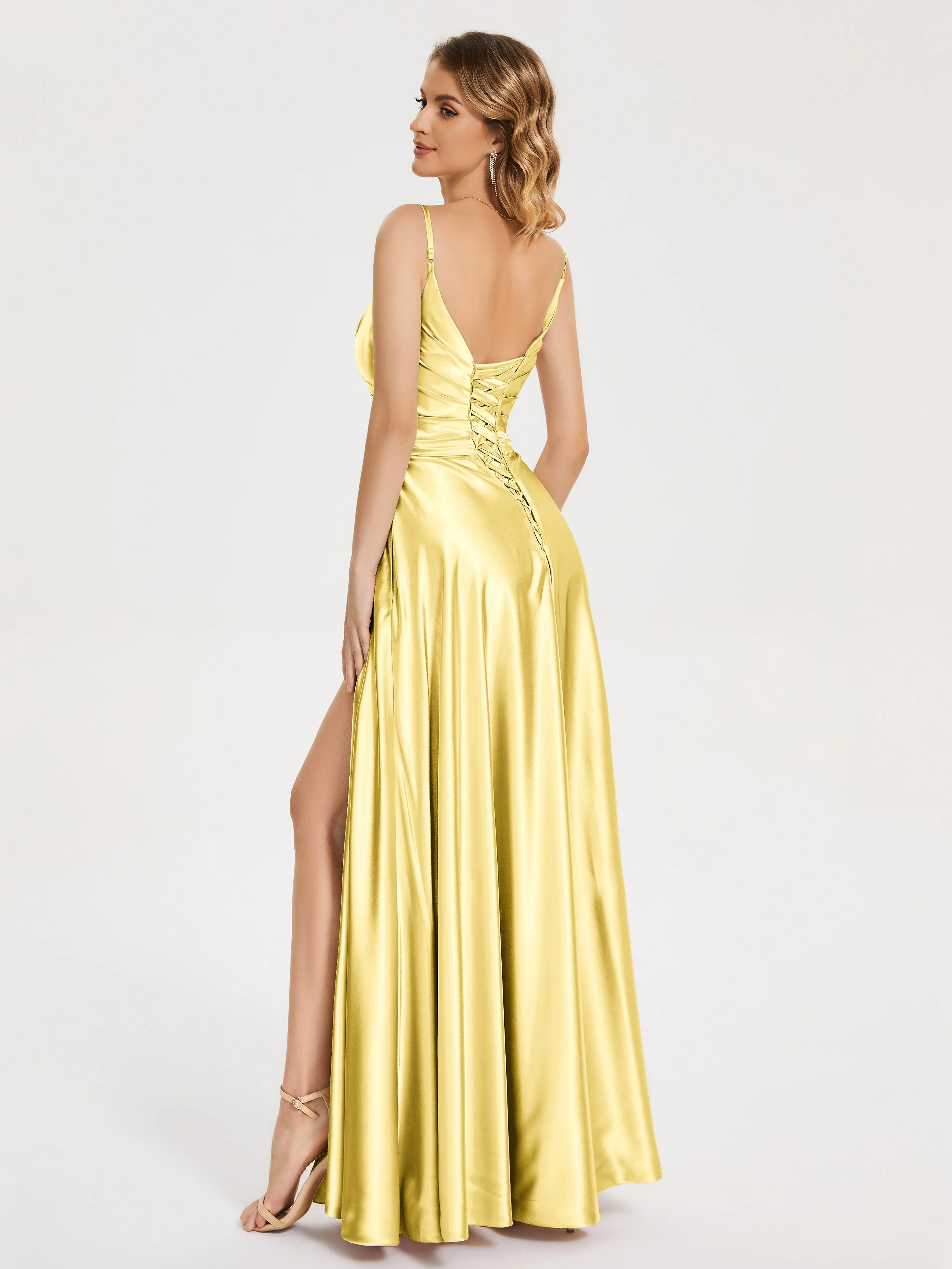 Cali Ruched Split Soft Satin Dresses