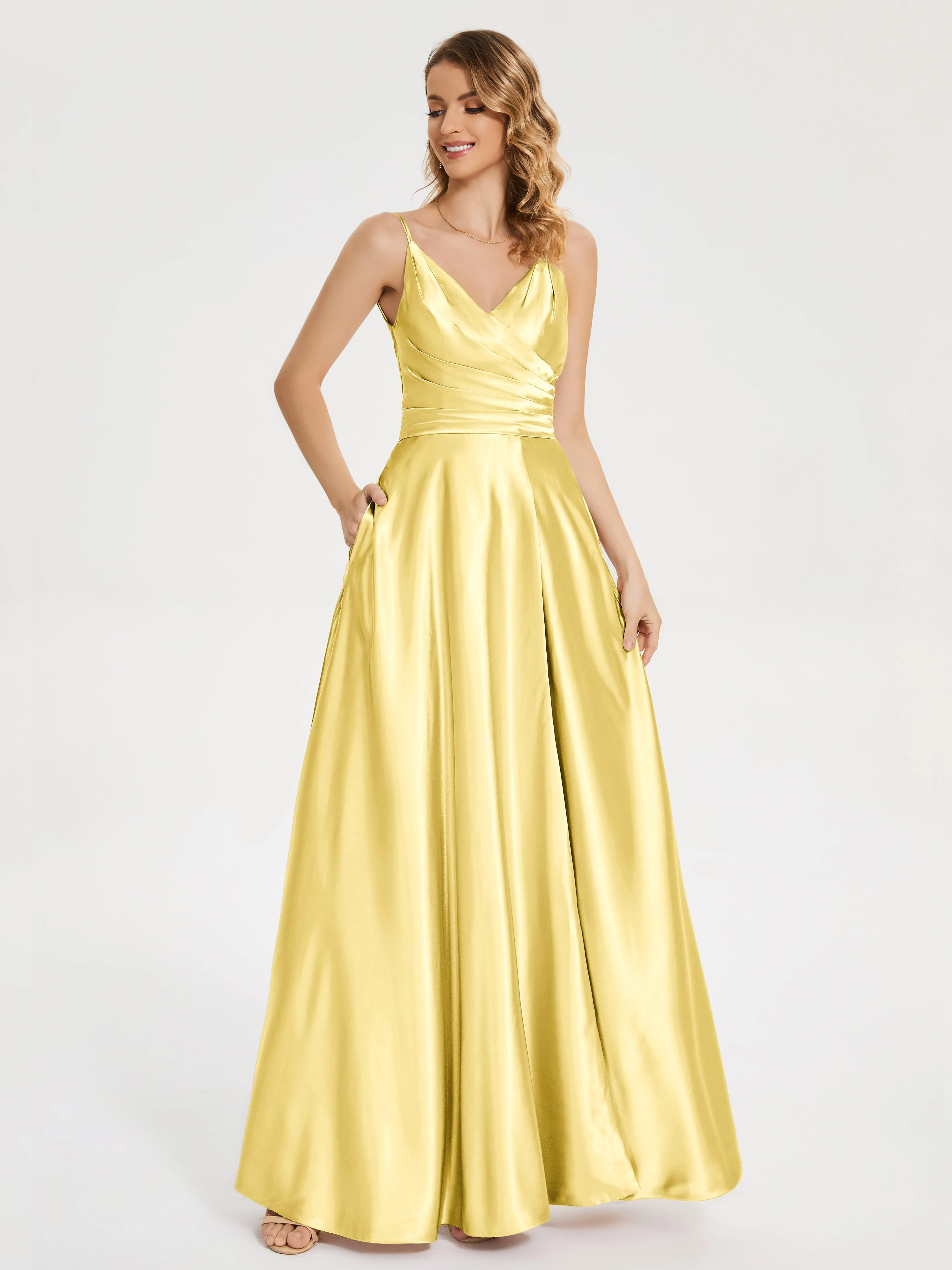 Cali Ruched Split Soft Satin Dresses