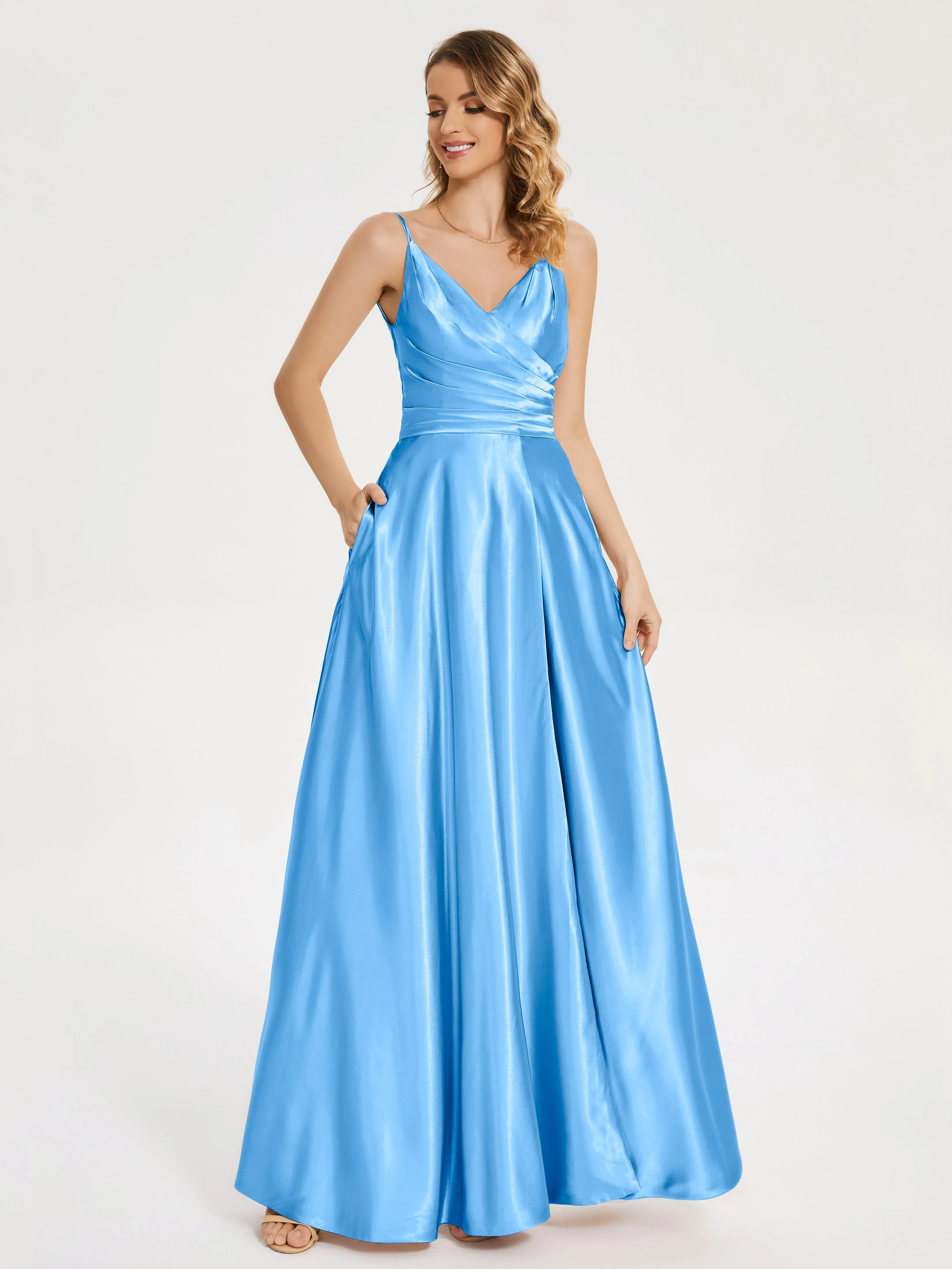 Cali Ruched Split Soft Satin Dresses