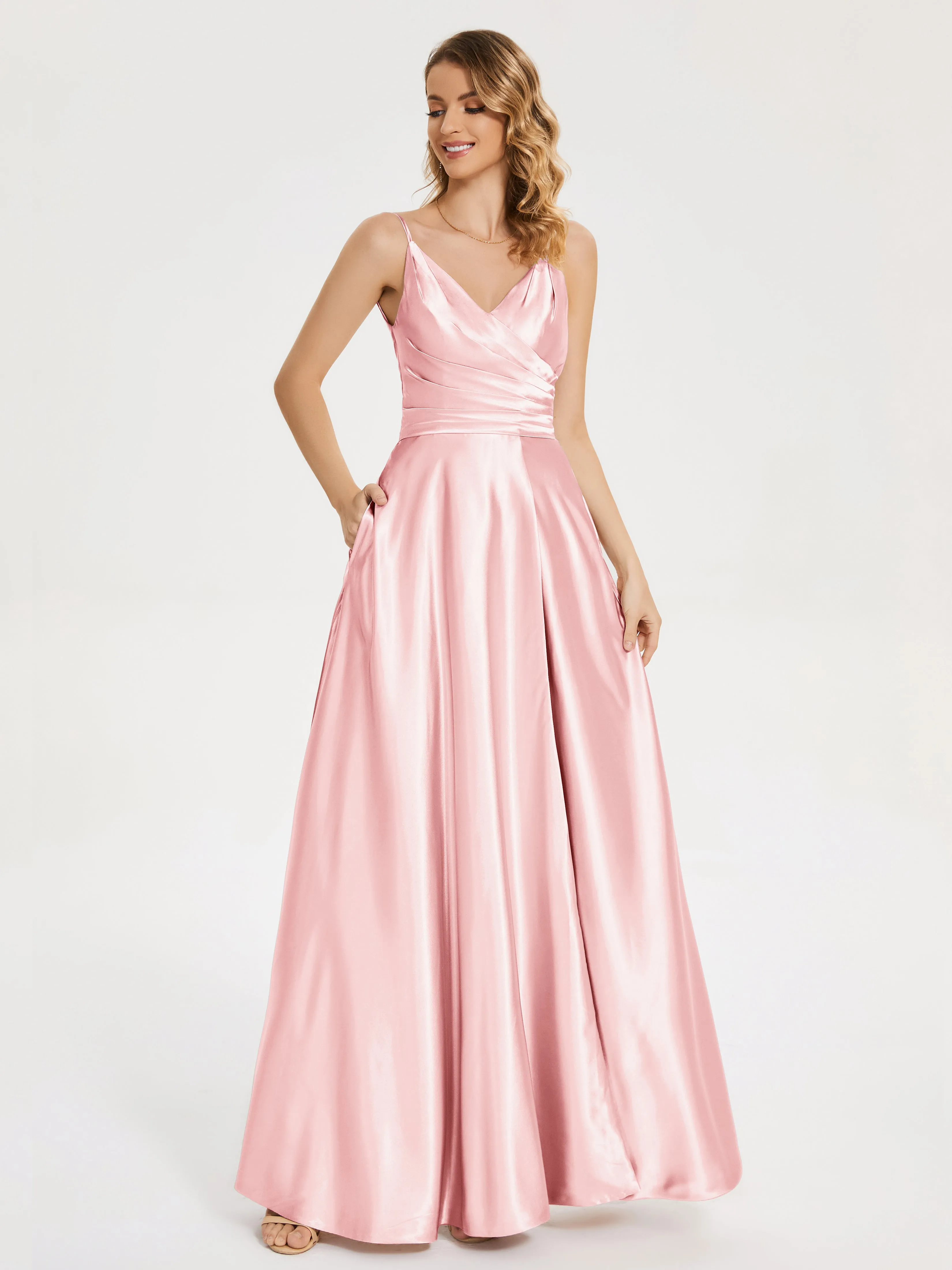 Cali Ruched Split Soft Satin Dresses