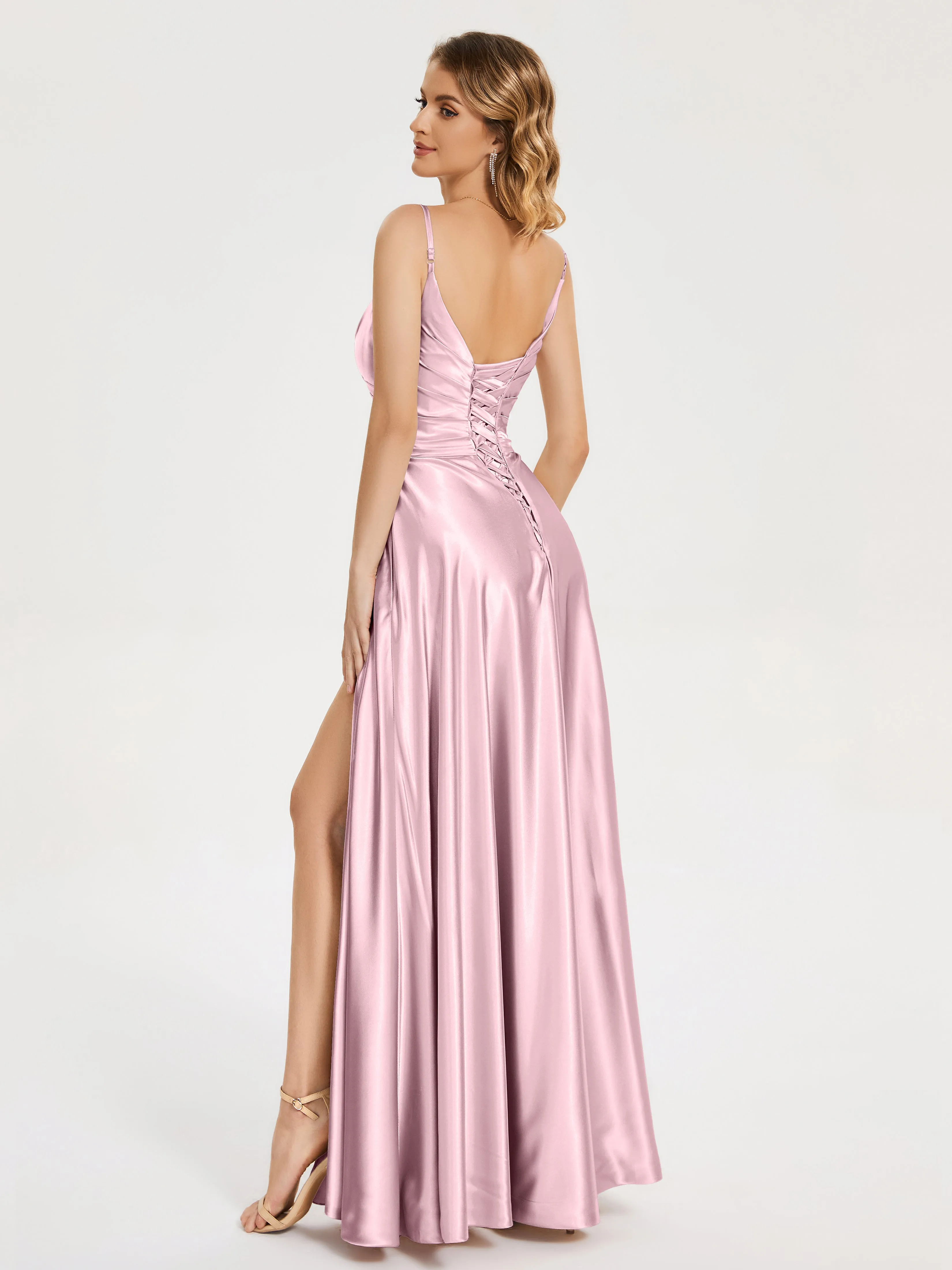 Cali Ruched Split Soft Satin Dresses