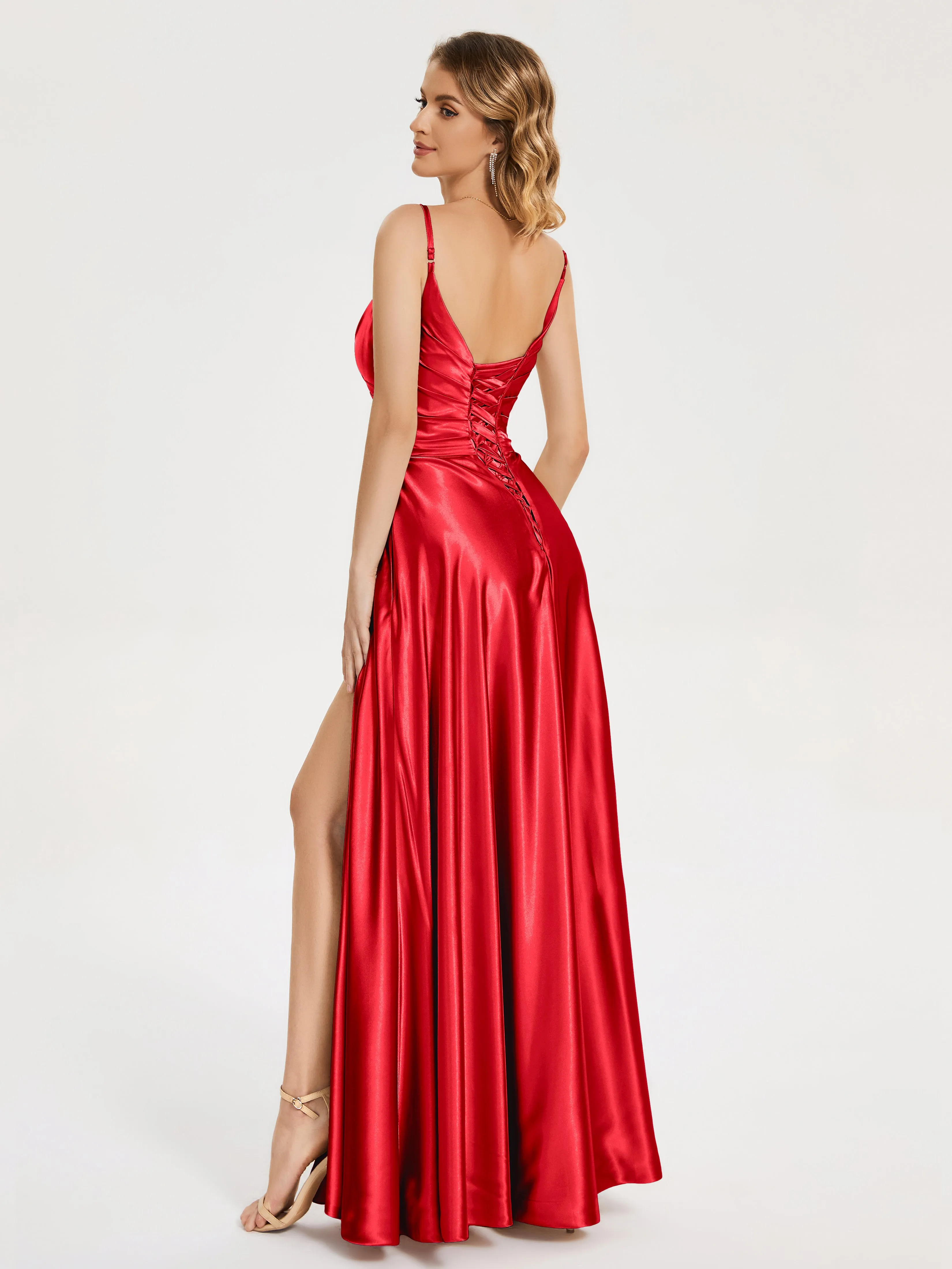 Cali Ruched Split Soft Satin Dresses